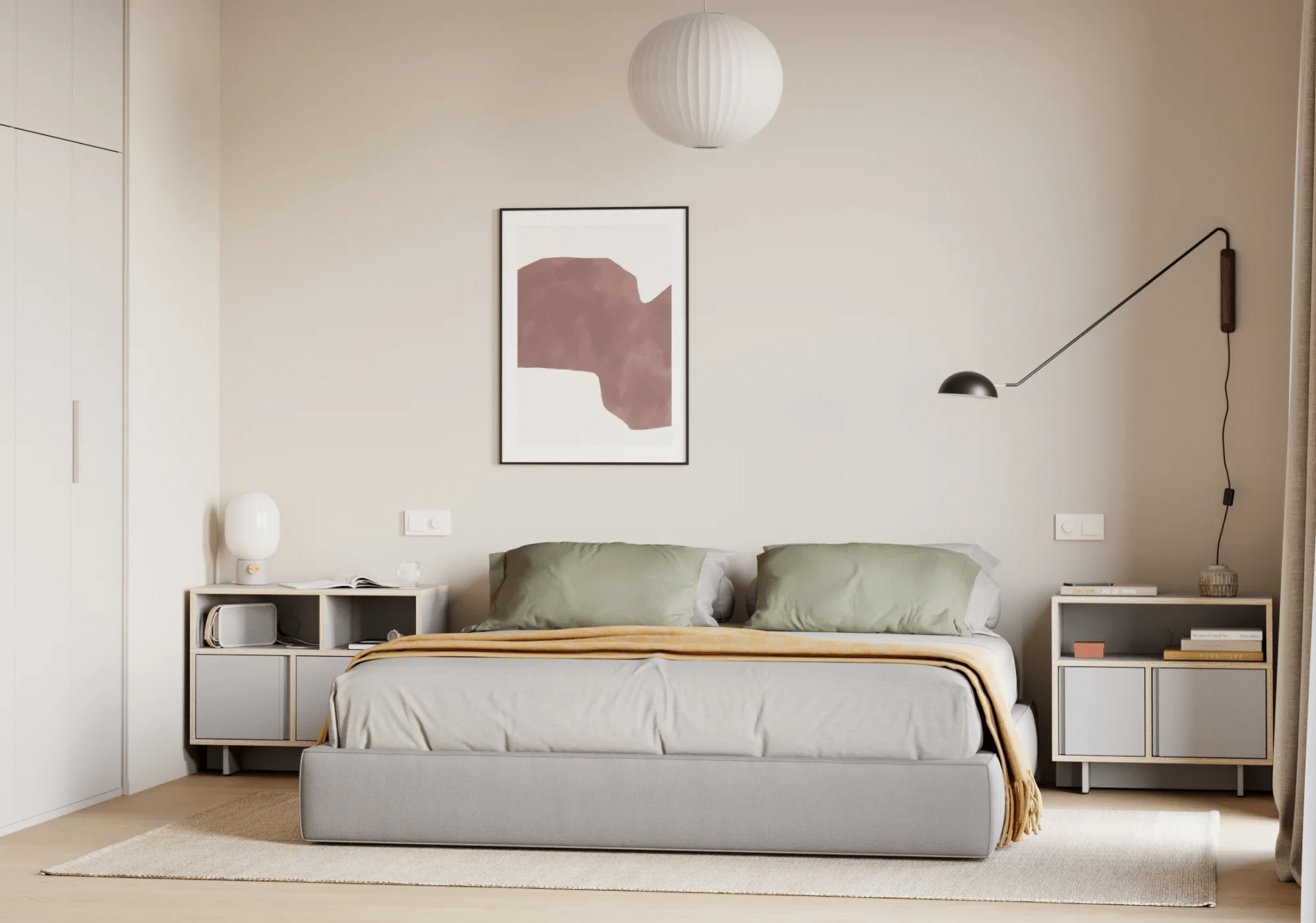 Bedside Table in Grey with Drawers and Plinth 1