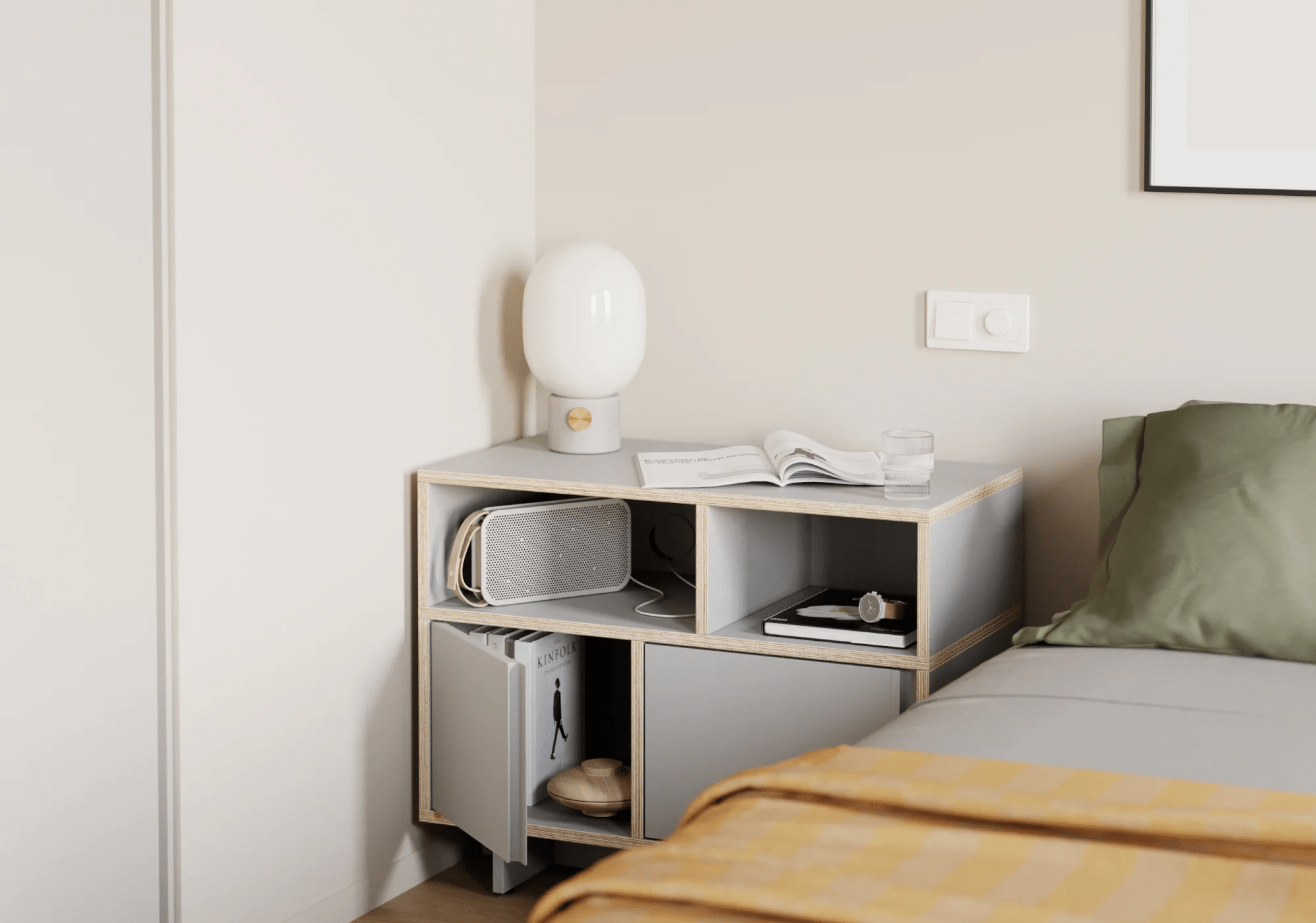 Bedside Table in Grey with Drawers and Plinth 2