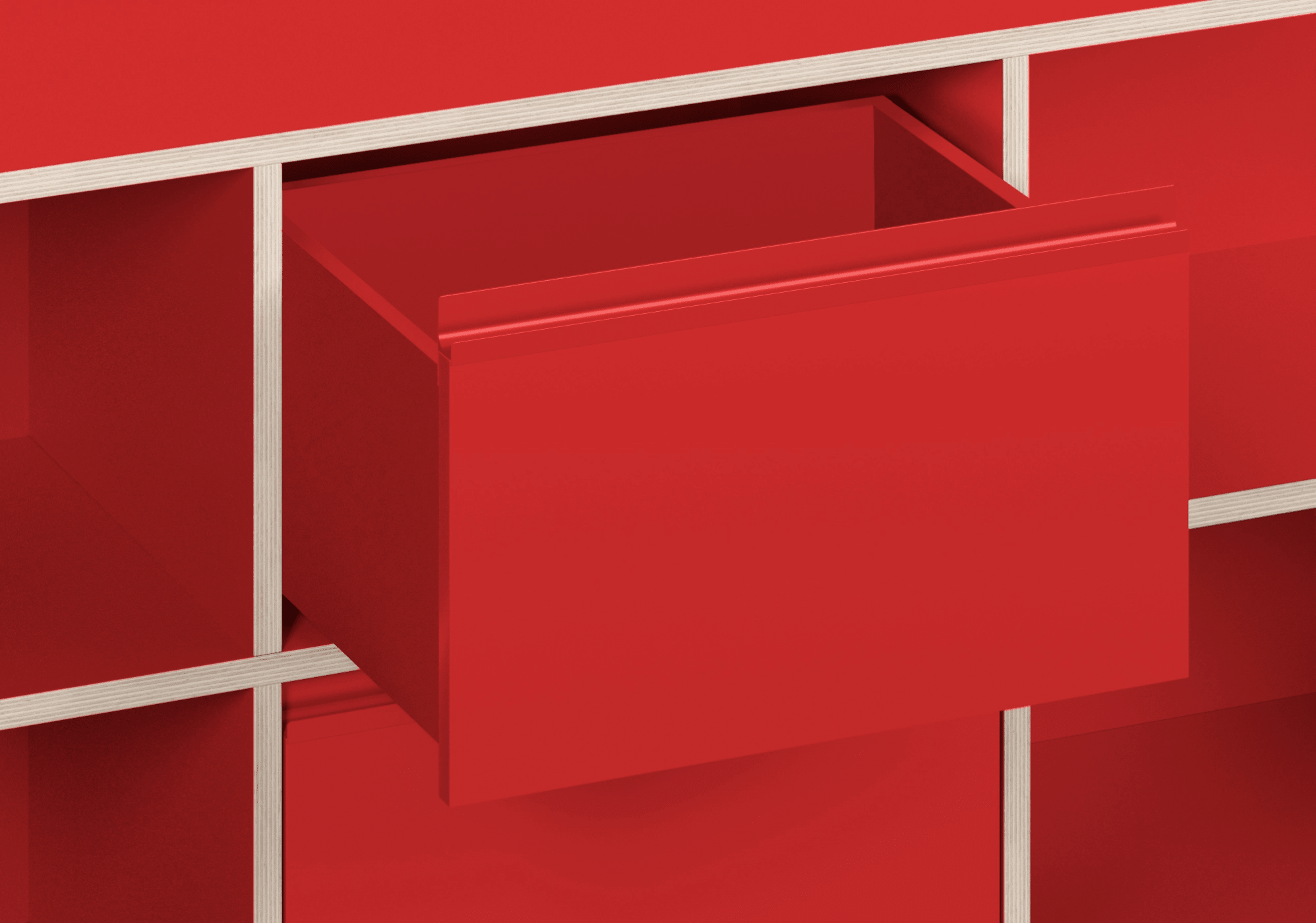 Bedside Table in Red with Doors and Backpanels 8