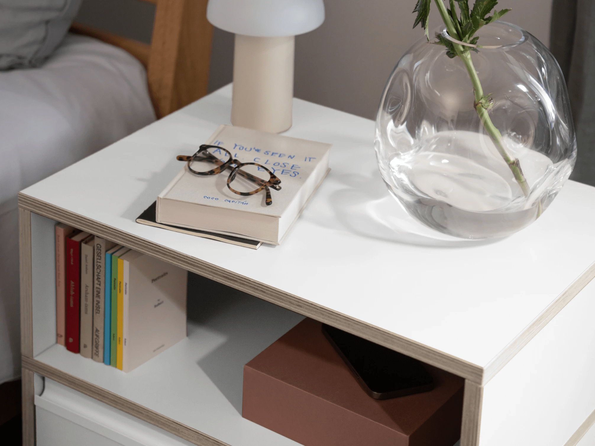 Bedside Table in White with Doors and Plinth 3