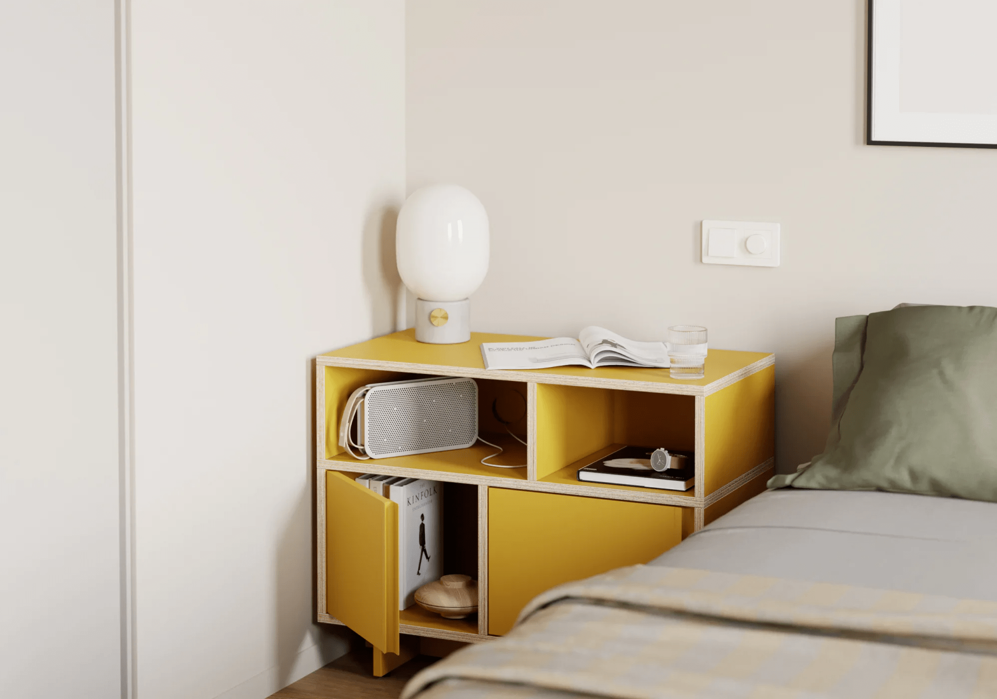 Grosser Gelbe Multiplexplatte Nachttisch mit Schubladen und Sockel multiplexplatten - 70x83x40cm 2