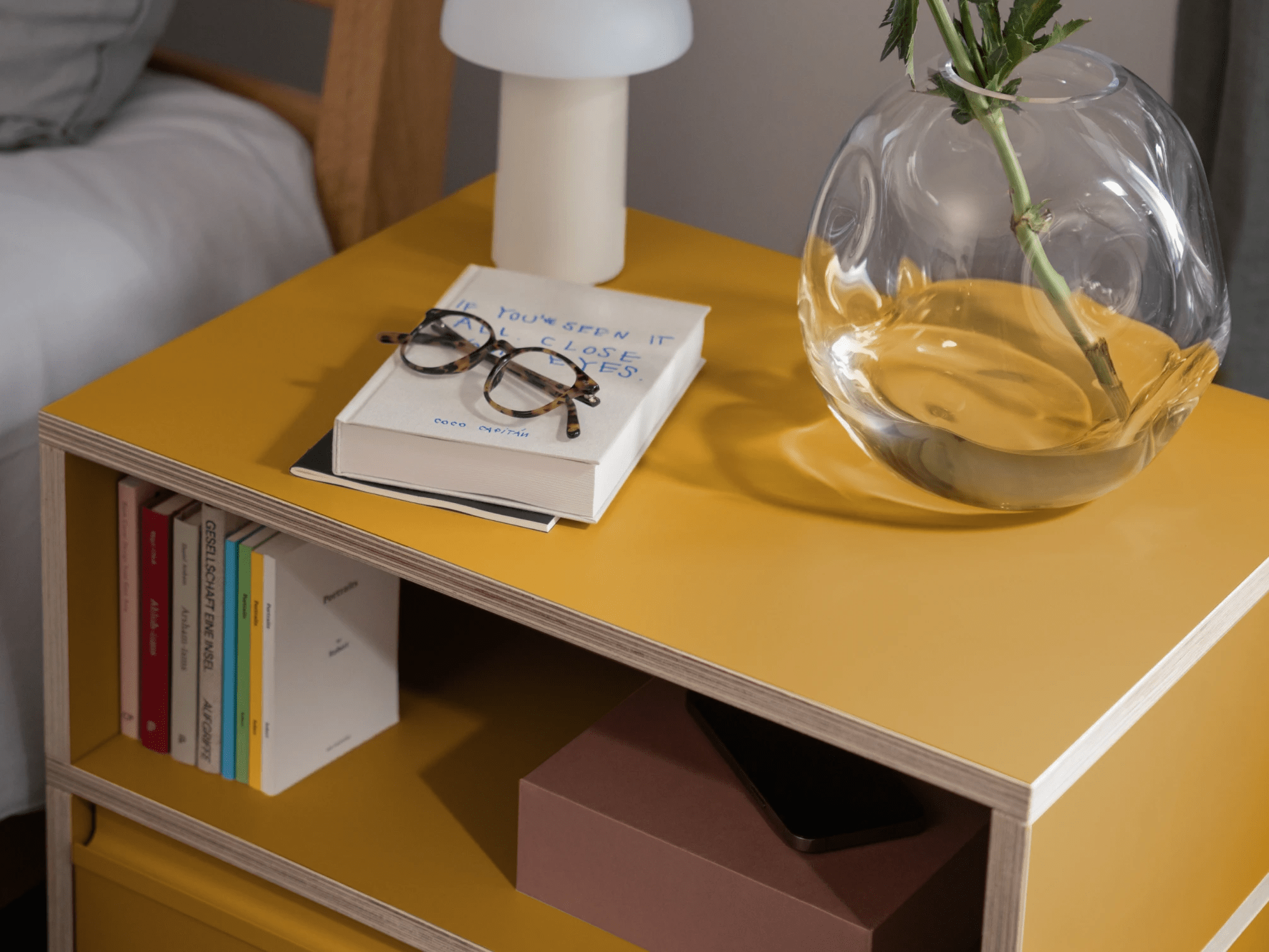 Bedside Table in Yellow with Doors and Drawers 3