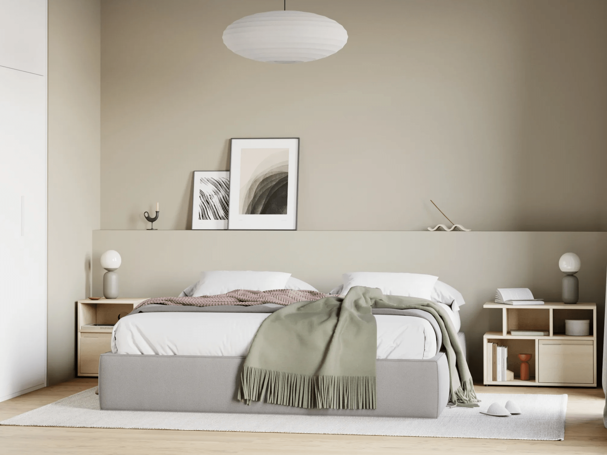 Bedside Table in White Oak with Drawers and Backpanels 1