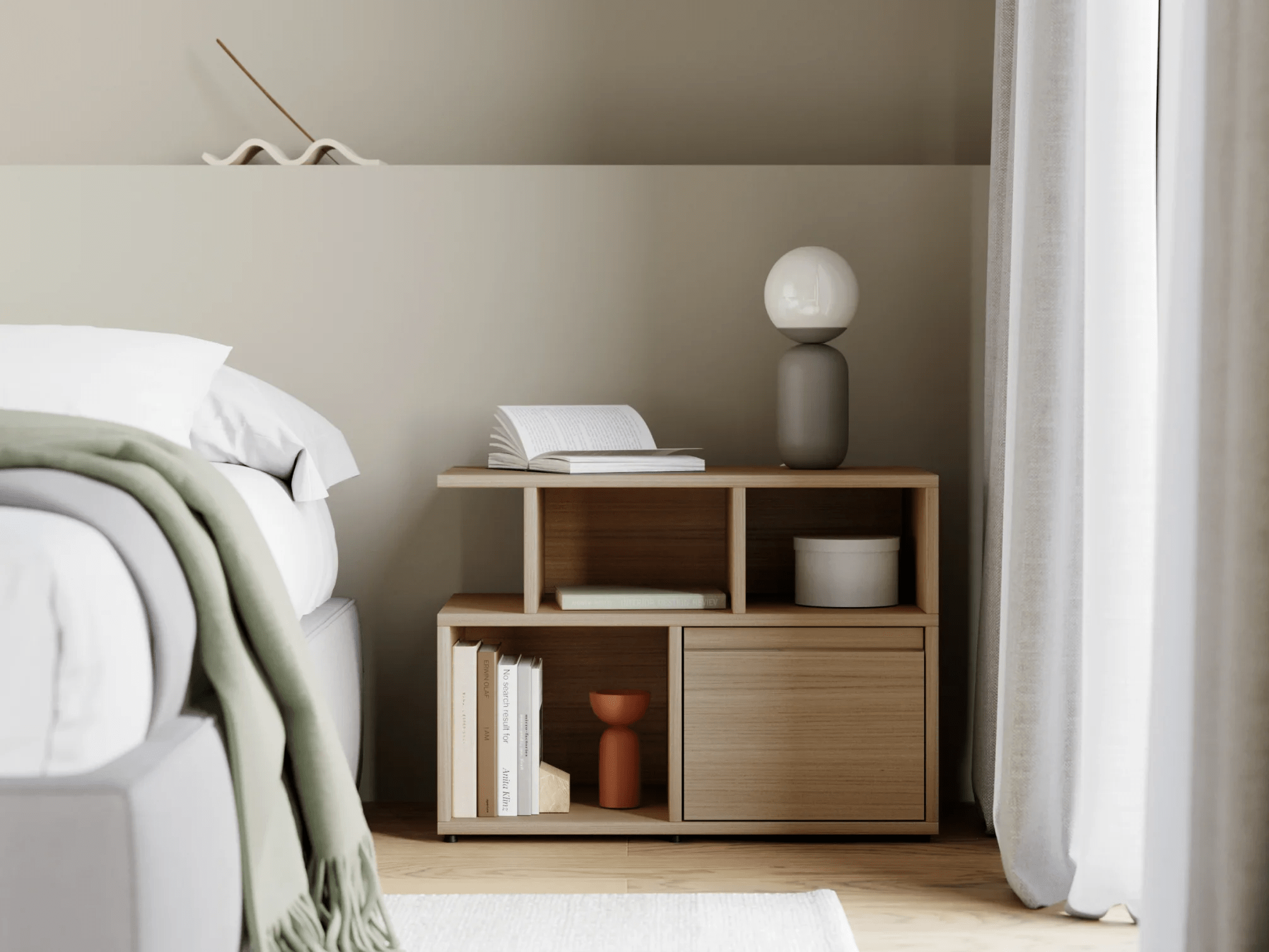 Bedside Table in Oak with Doors and Backpanels 2