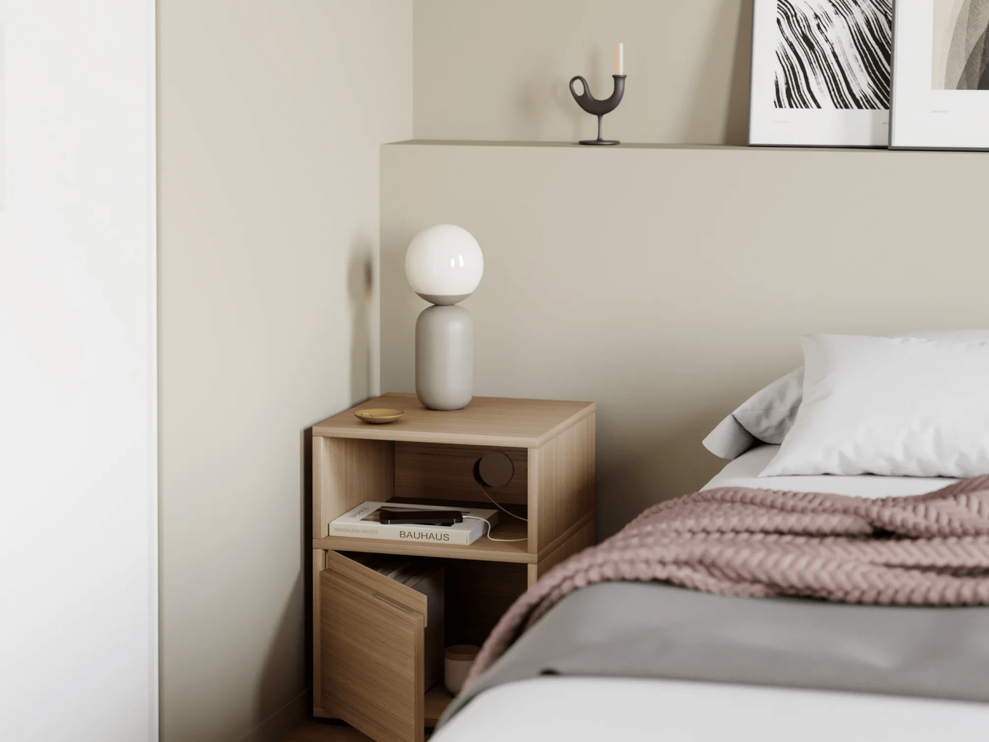 Bedside Table in Oak with Doors and Drawers 3