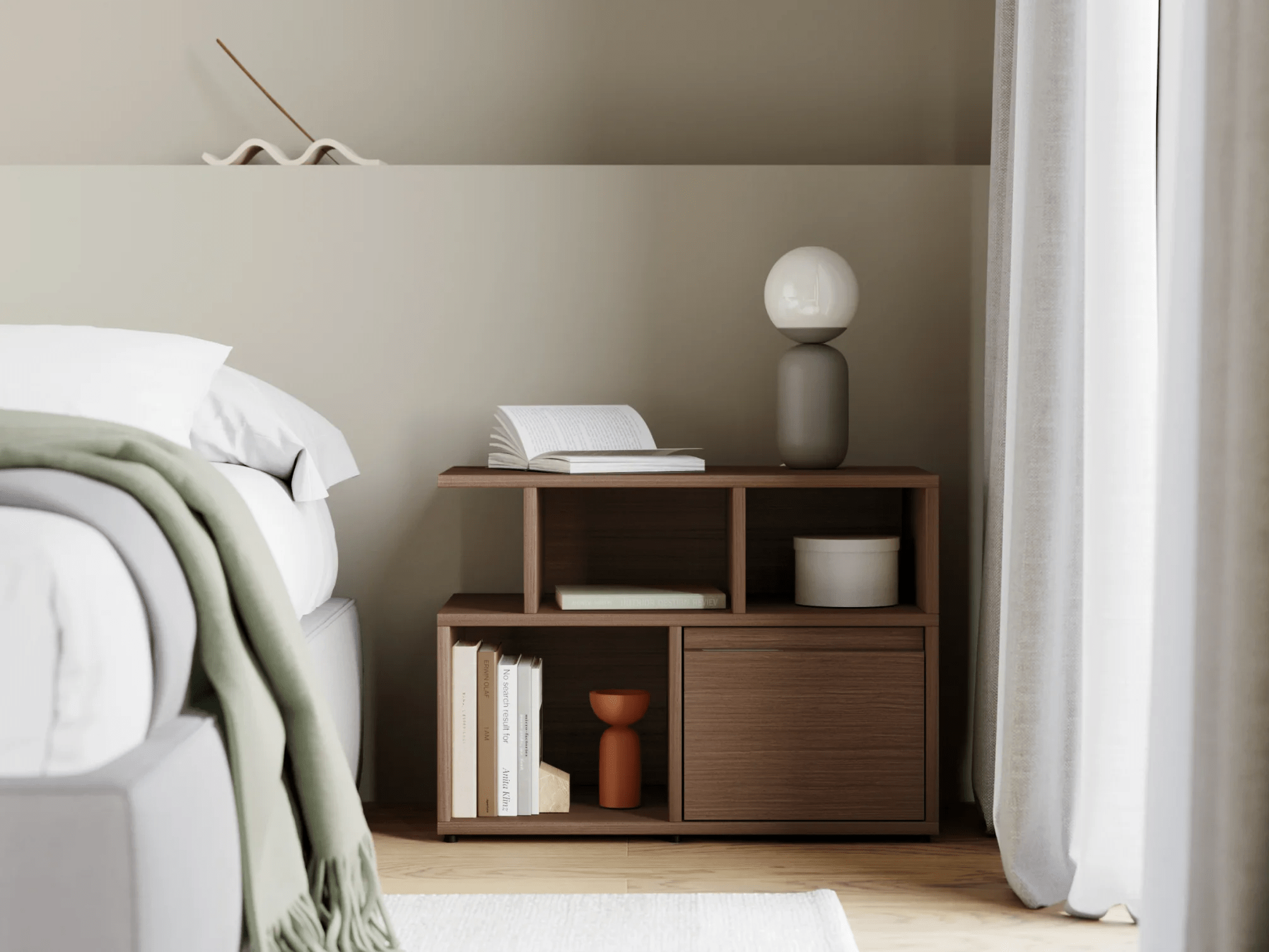 Bedside Table in Walnut with Doors and Drawers 2