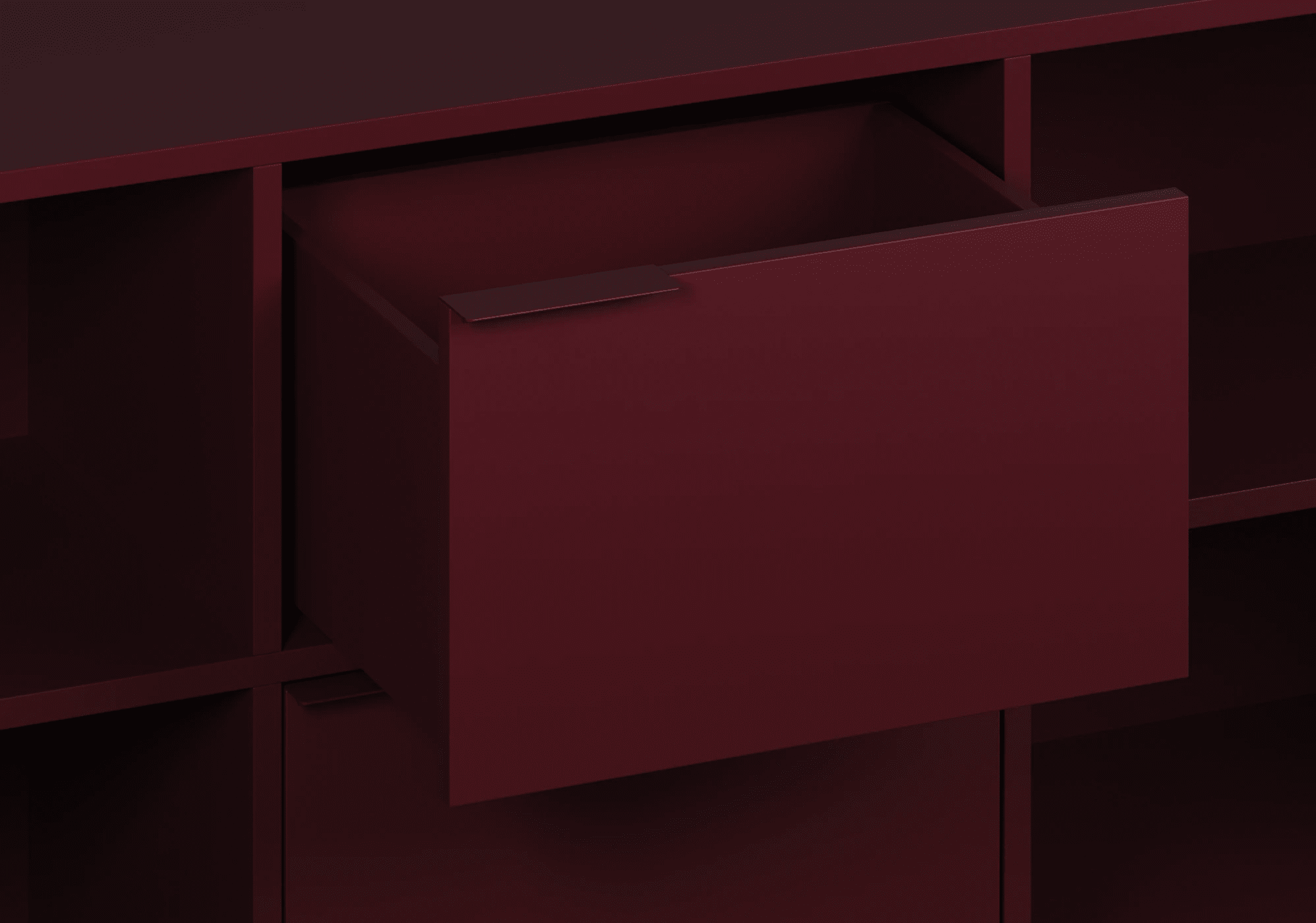 Gran Rojo Burdeos Mesita de Noche con Cajones y Paneles Traseros - 88x43x32cm 5