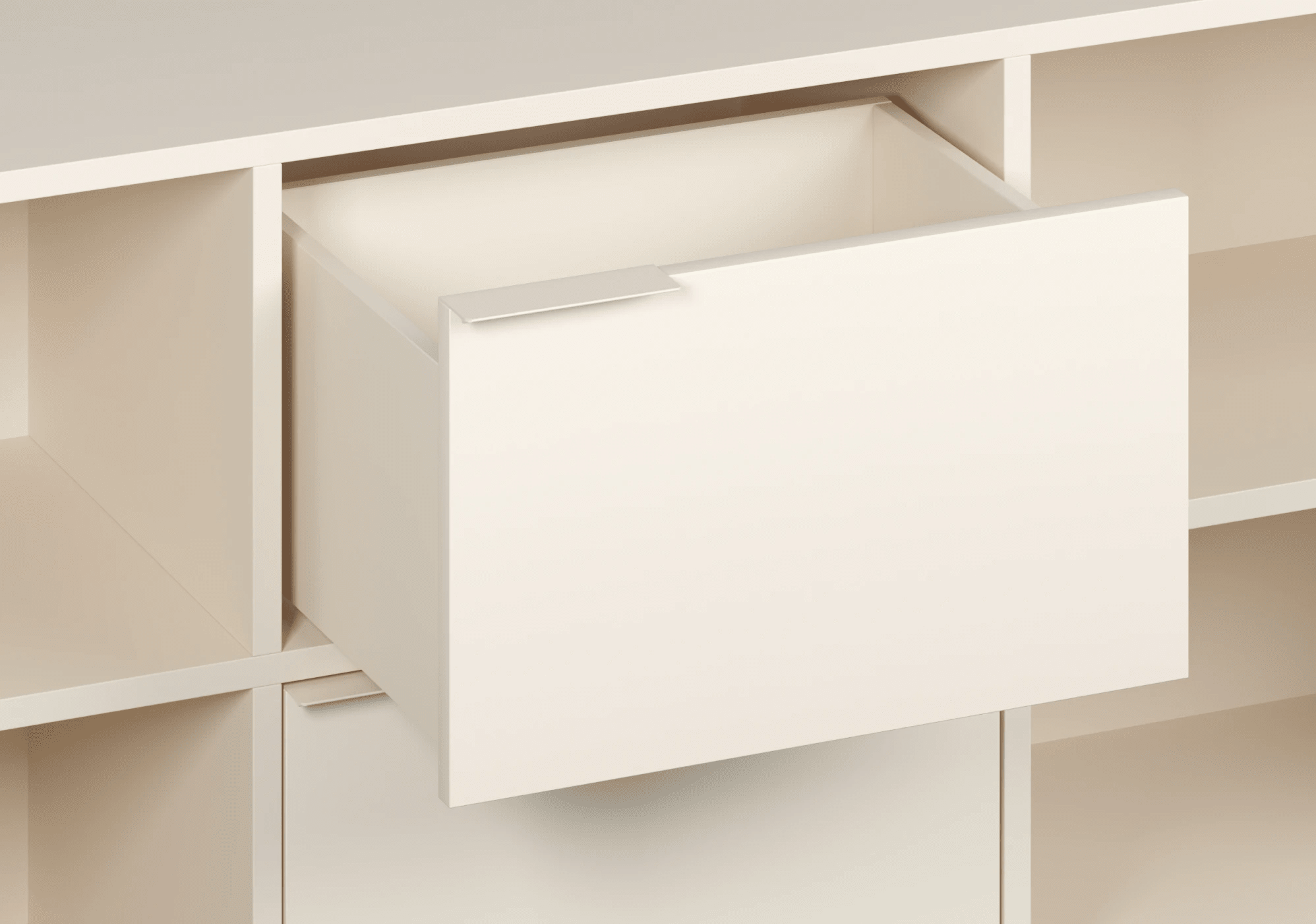 Grosser Cremebeige Nachttisch mit Türen, Schubladen, Ruckwanden und Kabelmanagement - 60x63x50cm 5