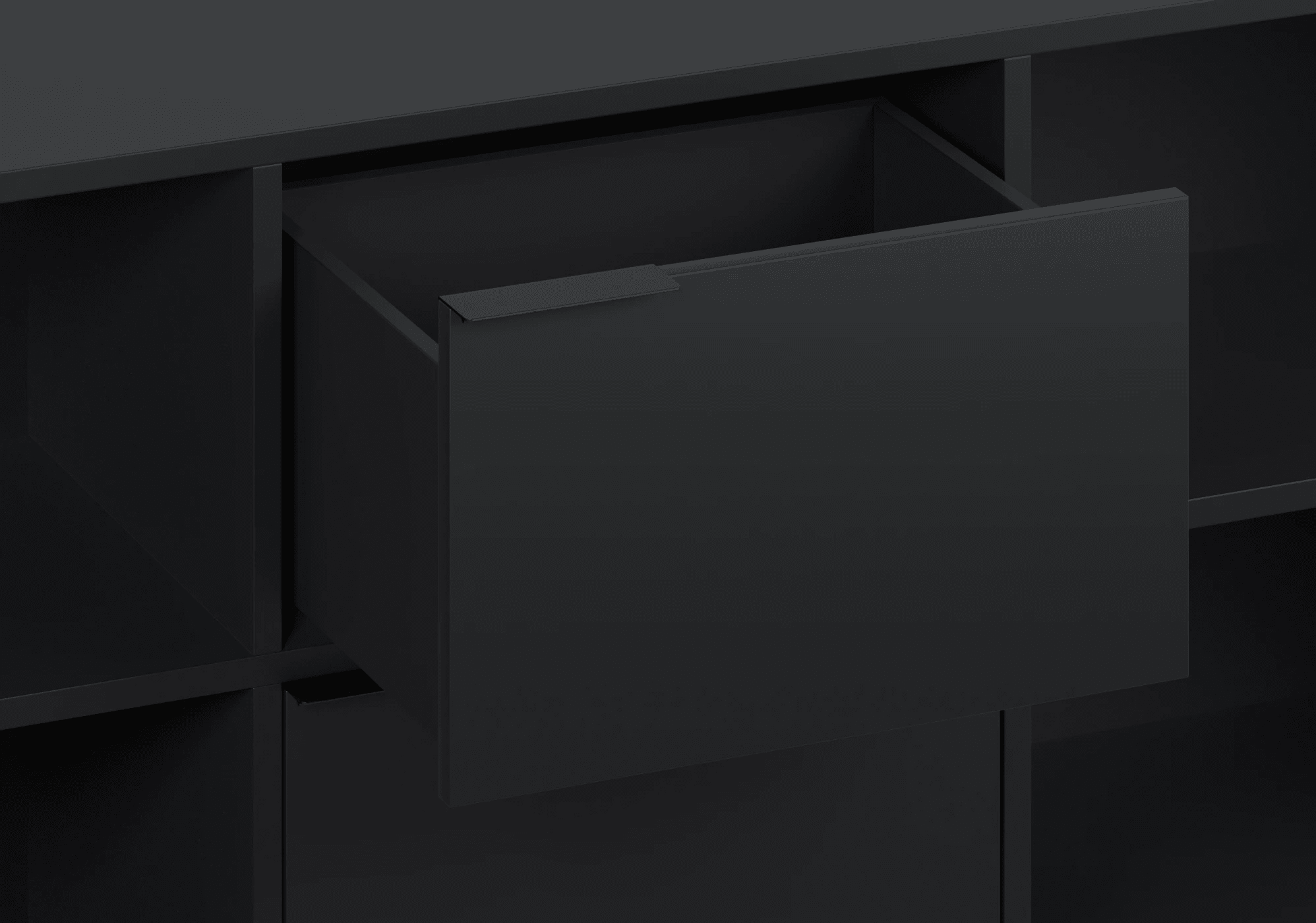 Duży czarny stolik nocny z drzwiami, szufladami, panelami tylnymi oraz przelotką na kable - 60x63x50cm 5