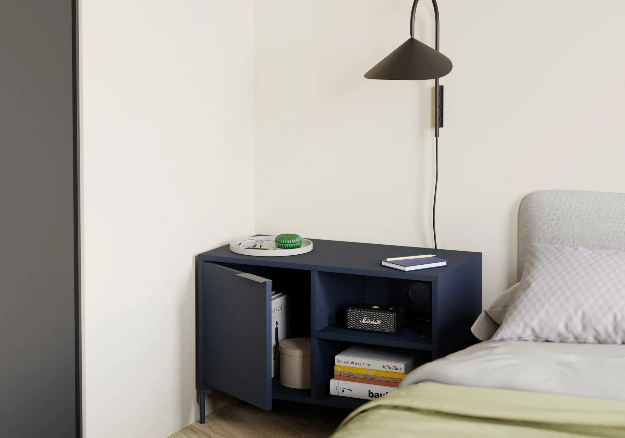 Large Midnight Blue Bedside Table with Doors, Backpanels and Legs - 60x73x40cm 2