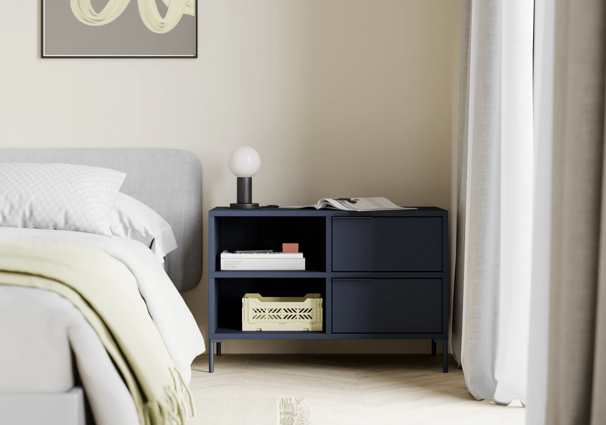 Bedside Table in Blue with Doors and Backpanels 3