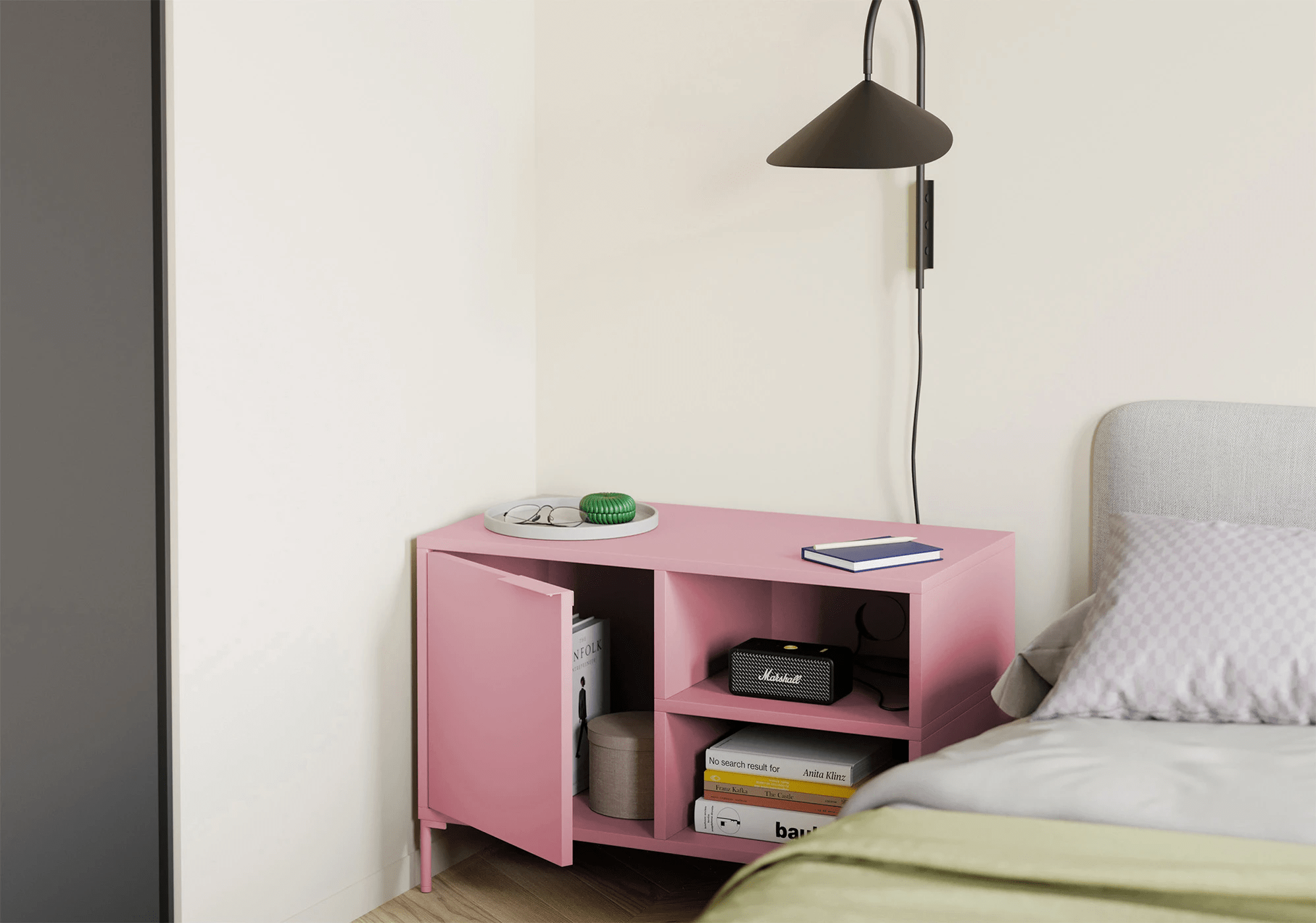 Large Reisinger Pink Bedside Table with Drawers, Backpanels and Legs - 78x53x40cm 2