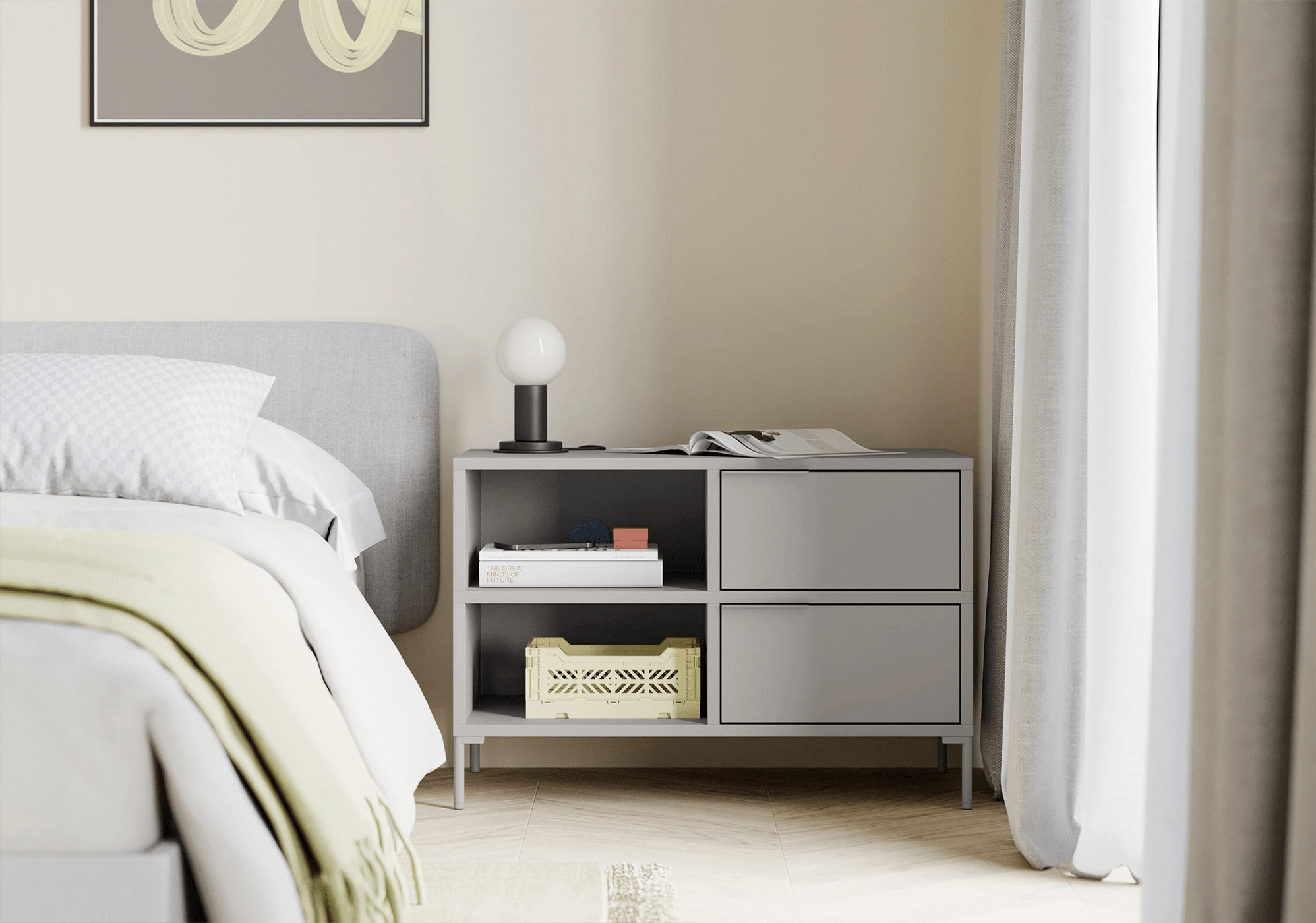 Bedside Table in Stone Grey with Doors and Backpanels 3