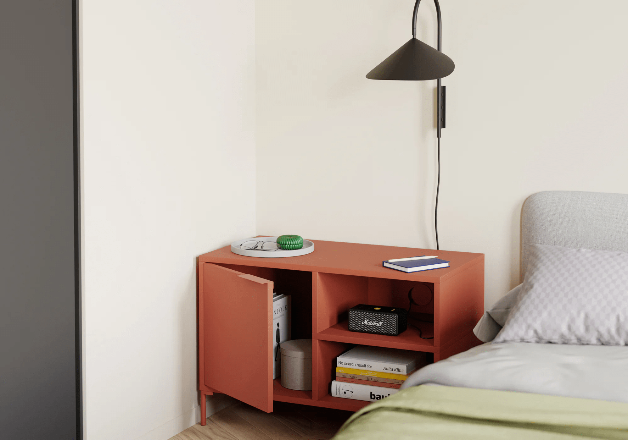 Bedside Table in Terracota with Doors and Backpanels 2