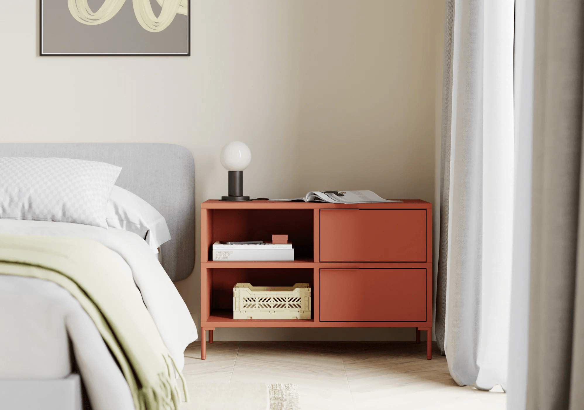 Bedside Table in Terracota with Doors and Backpanels 3