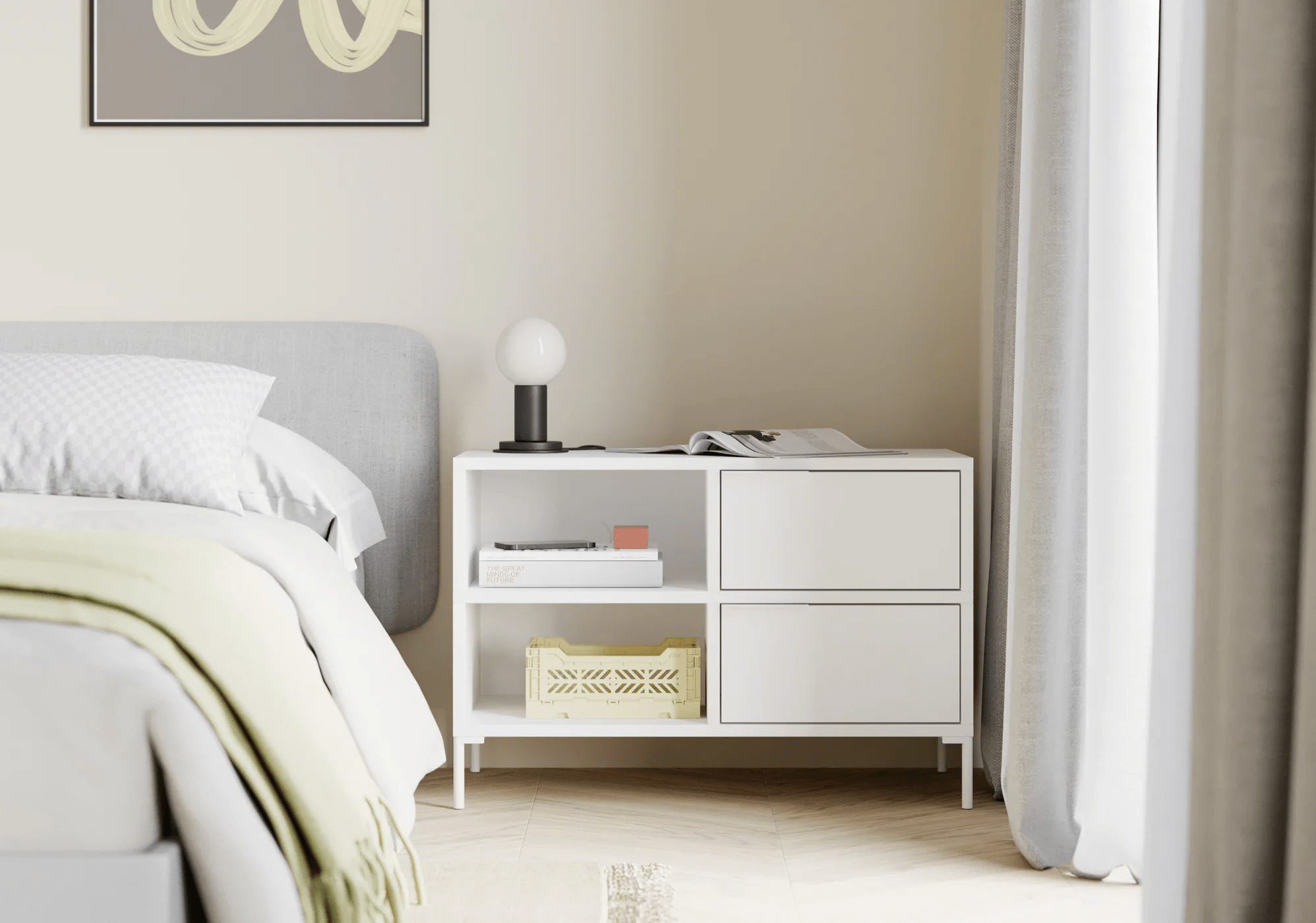 Bedside Table in White with Doors and Drawers 3