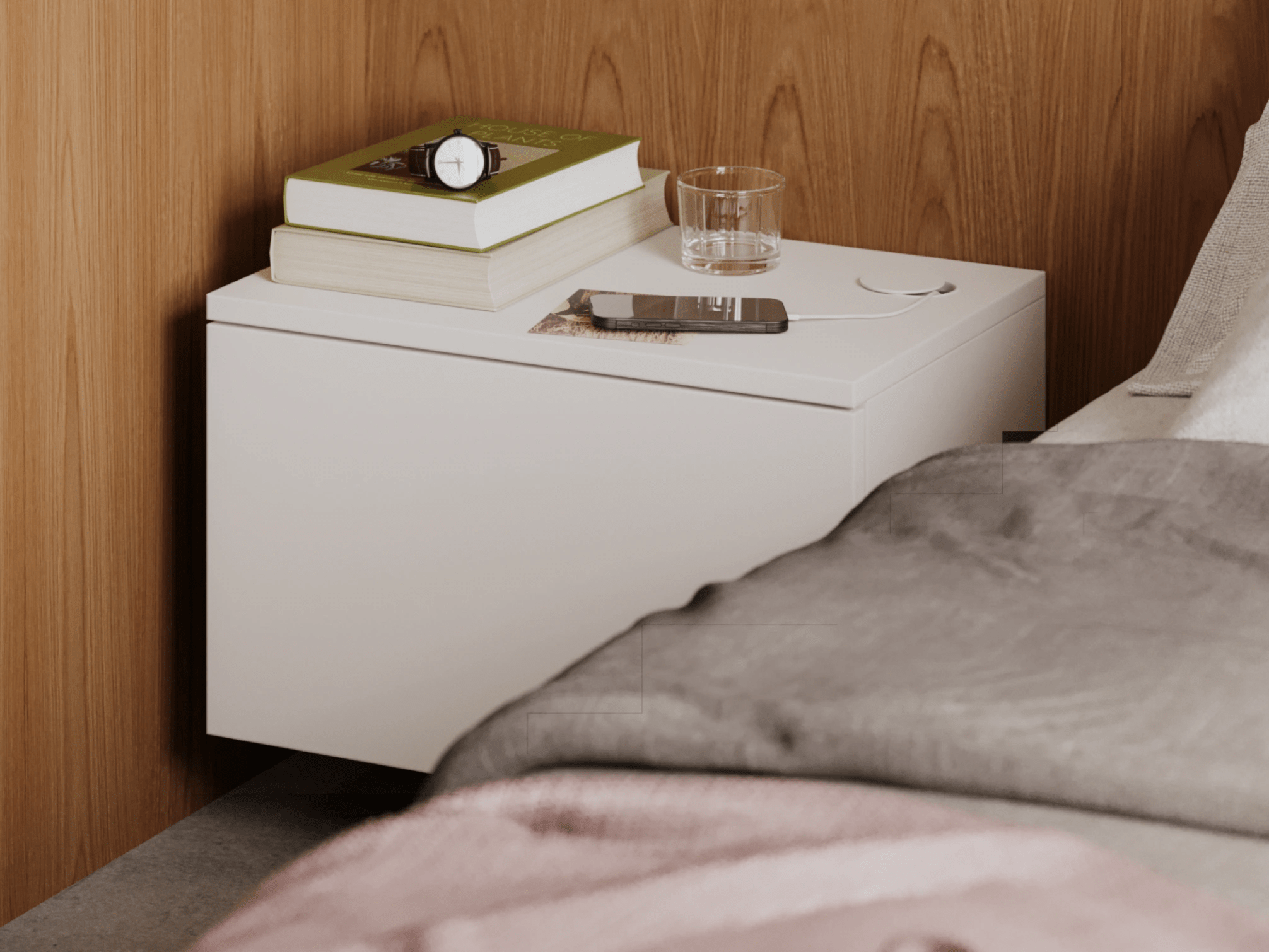 Bedside Table in White with External Drawers 2