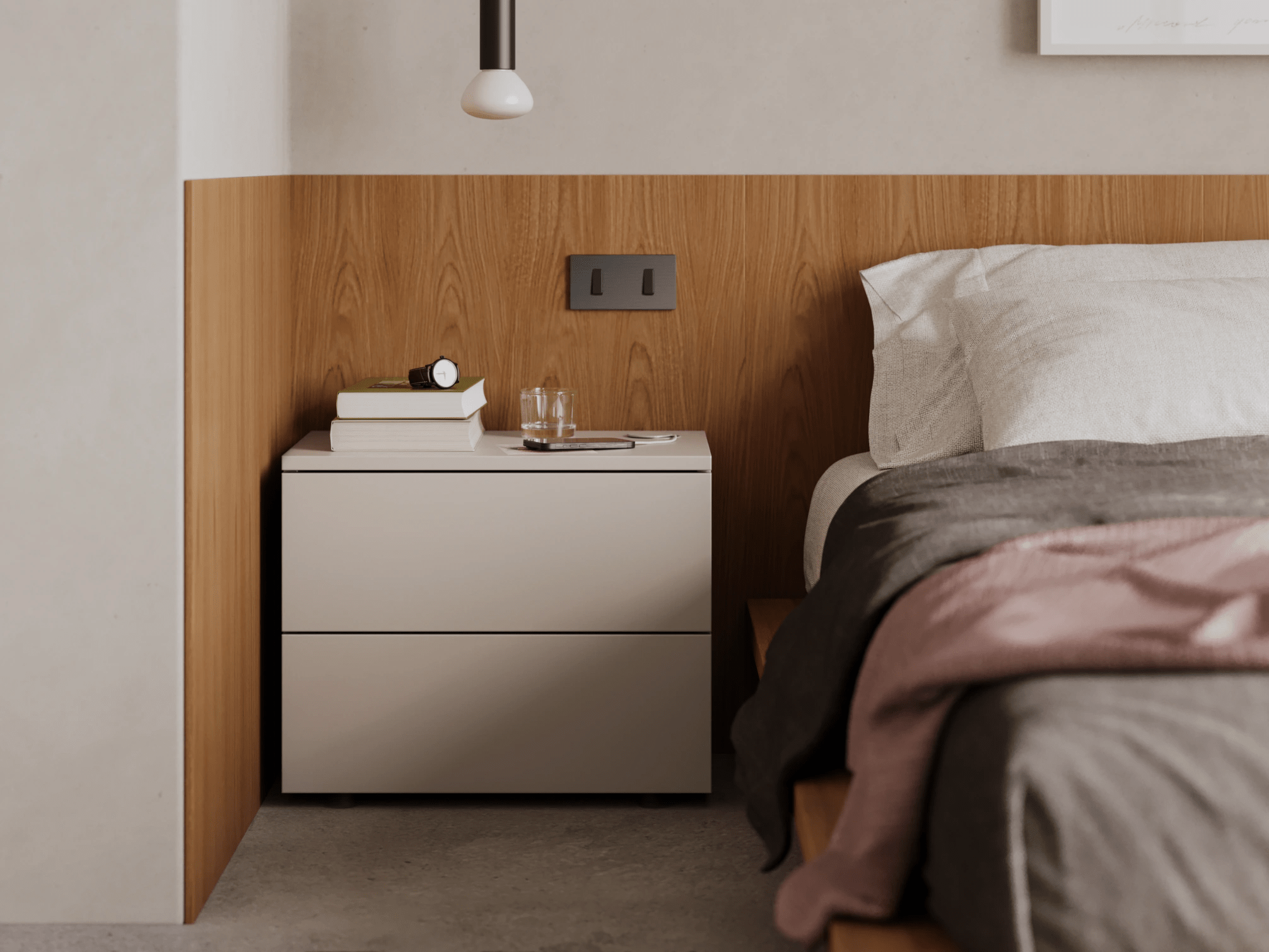 Bedside Table in Beige with External Drawers 3