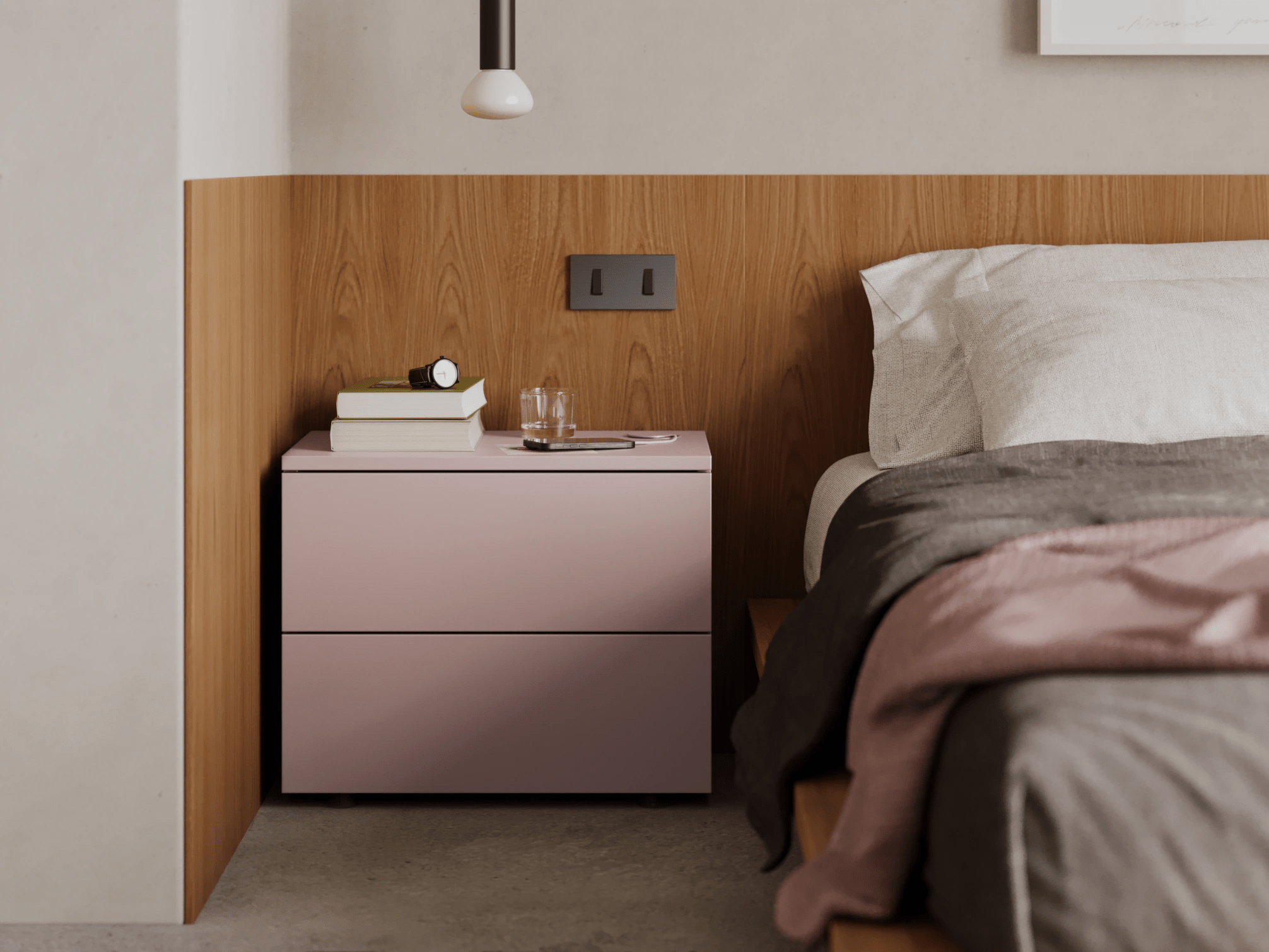 Bedside Table in Pink with External Drawers 3