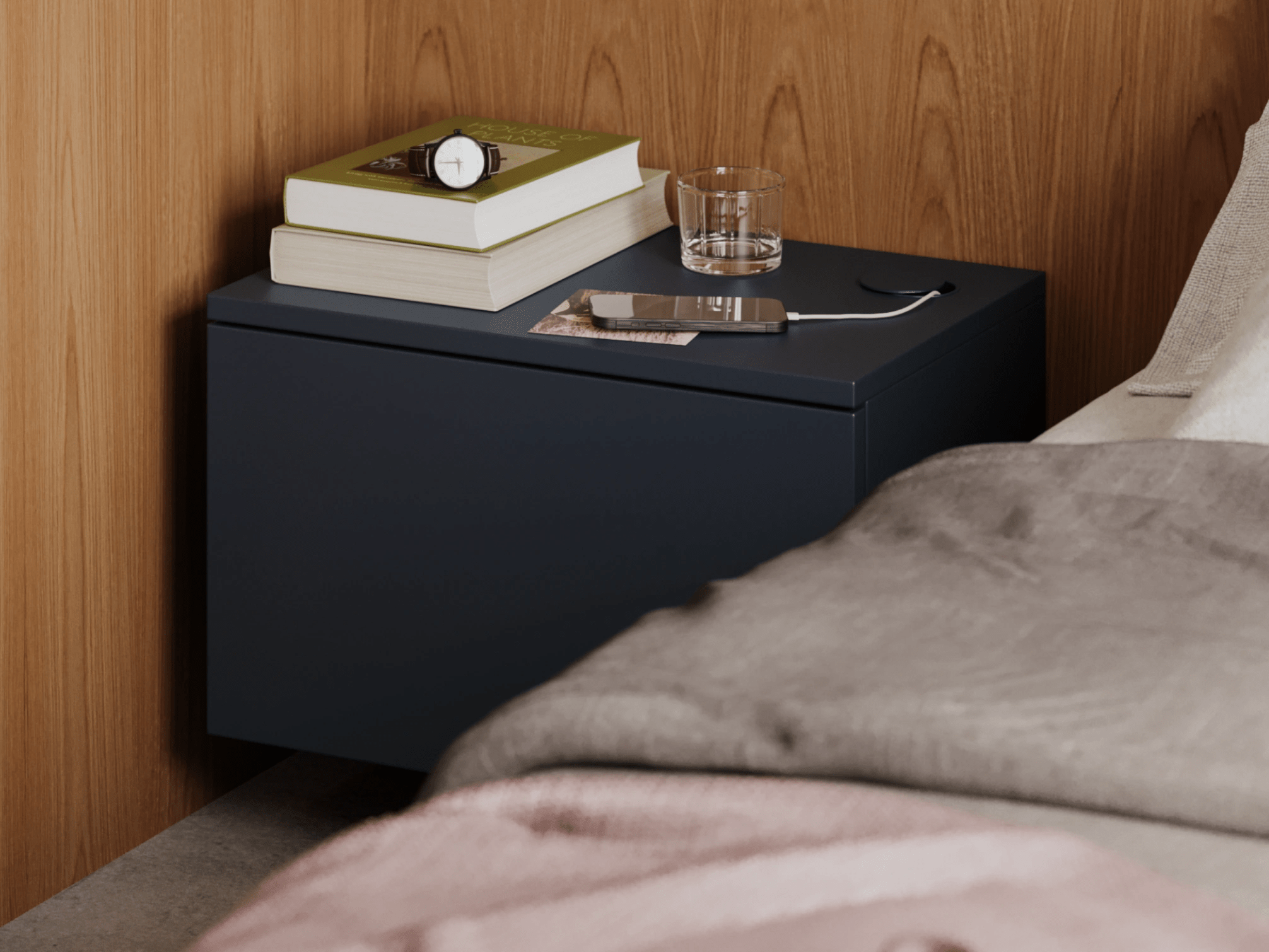 Bedside Table in Graphite with External Drawers 2