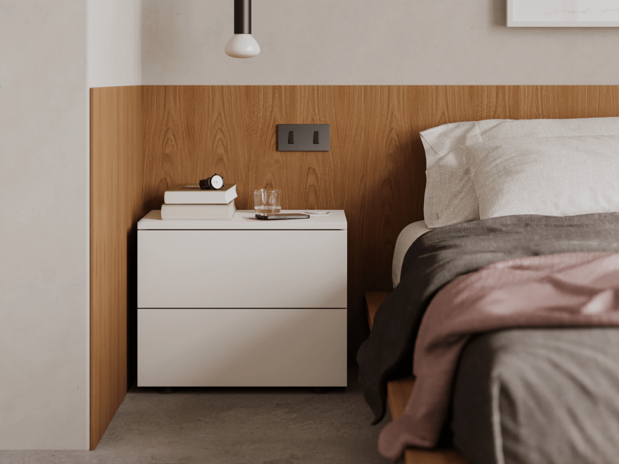 Bedside Table in White with External Drawers 3