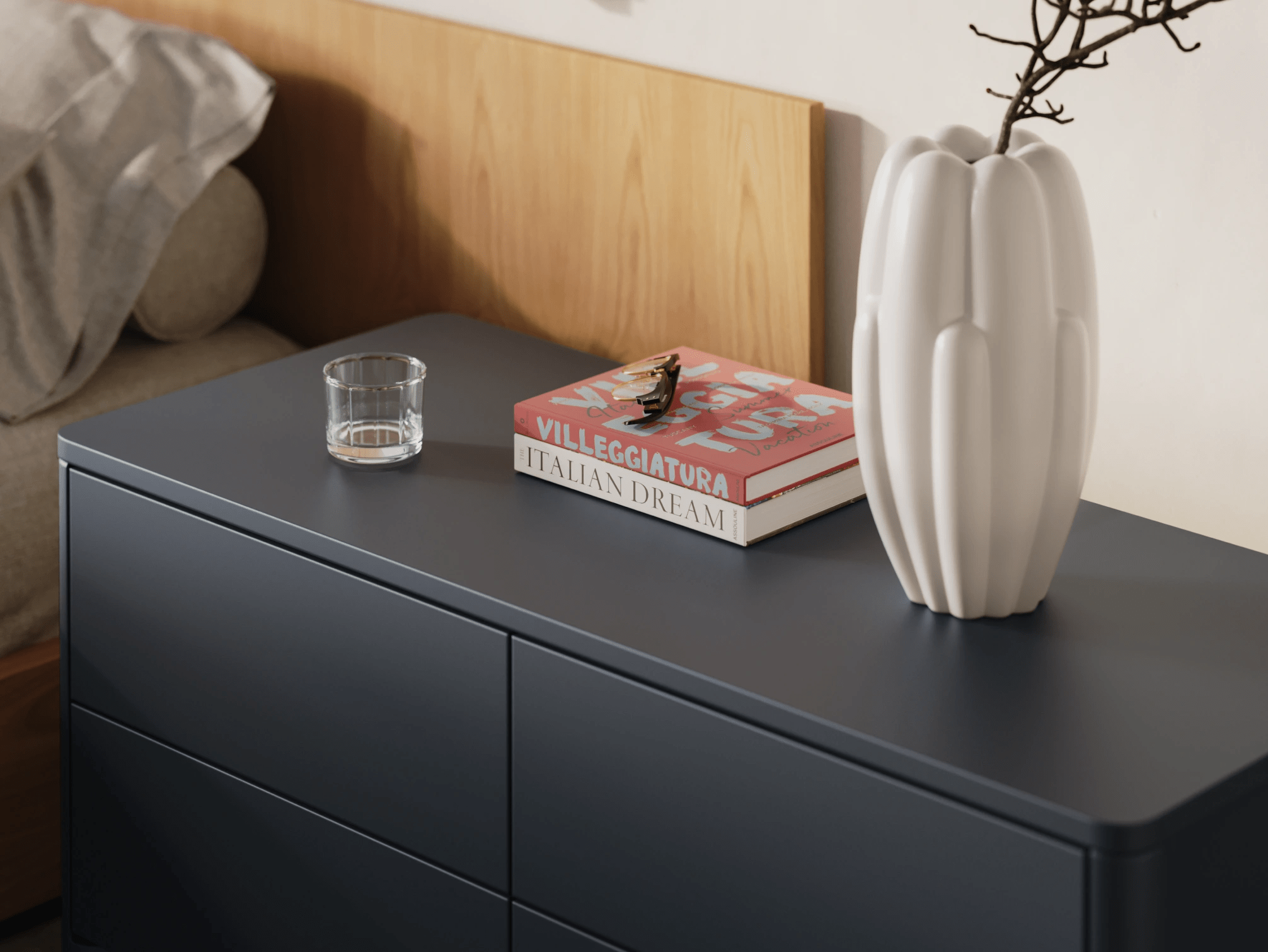 Bedside Table in Graphite with External Drawers 3