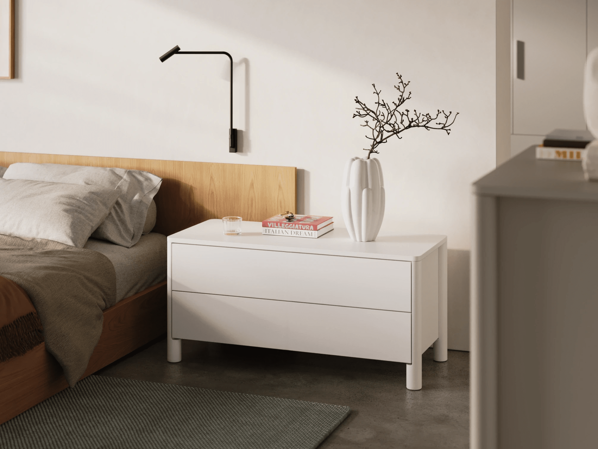 Bedside Table in White with External Drawers 2