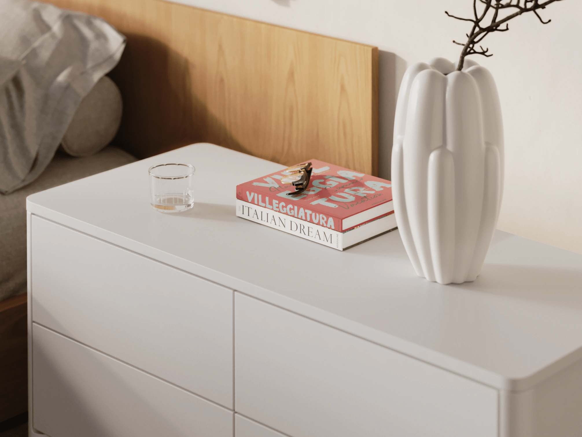 Bedside Table in White with External Drawers 3