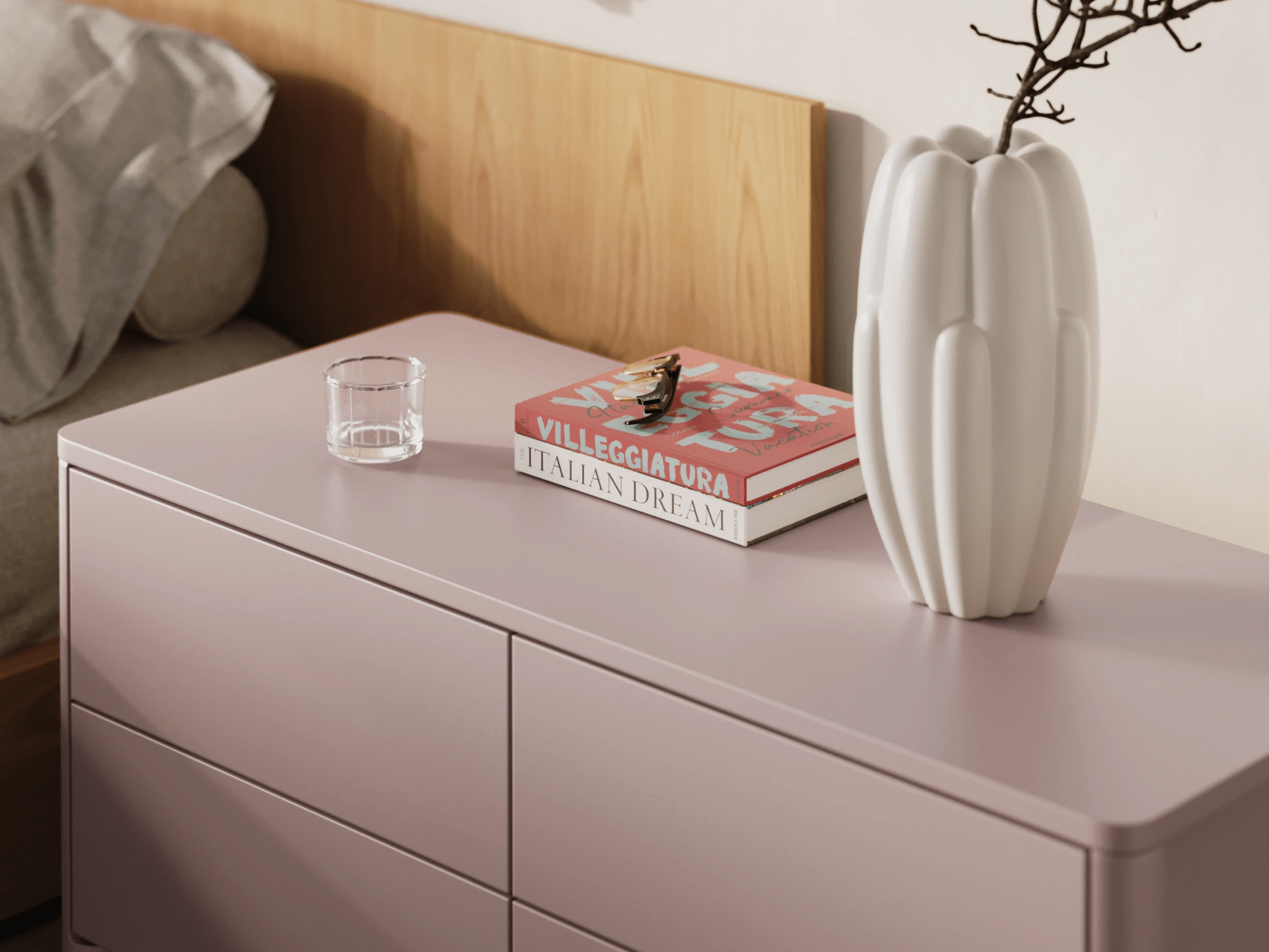 Bedside Table in Pink with External Drawers 3