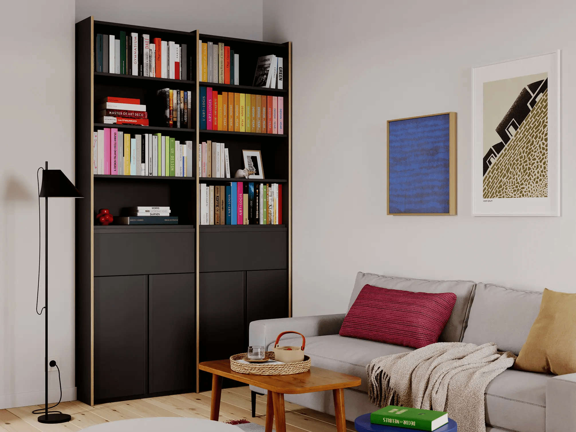 Bookcase in Black with External Drawers 1