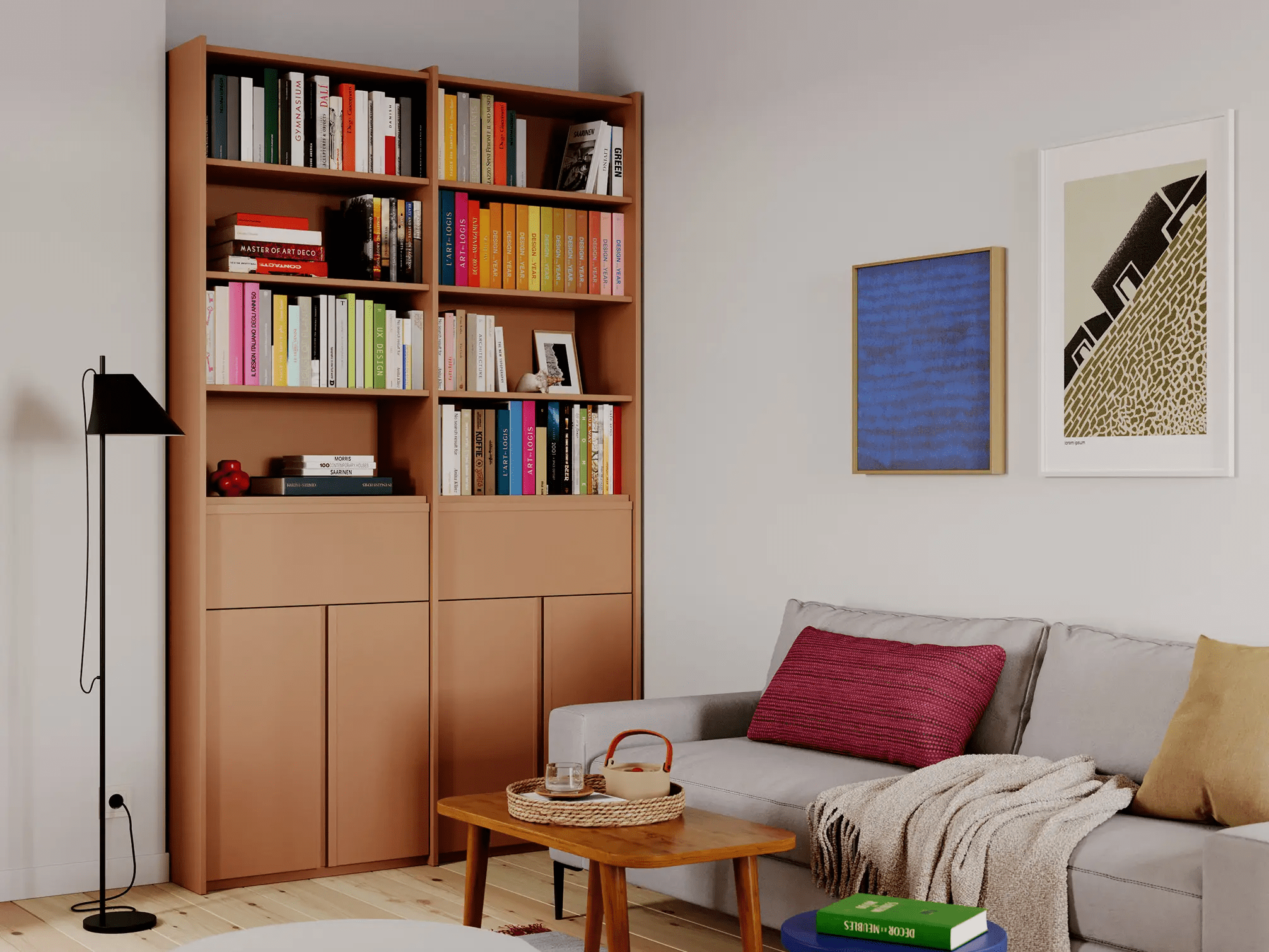 Bookcase in Brown with External Drawers 1