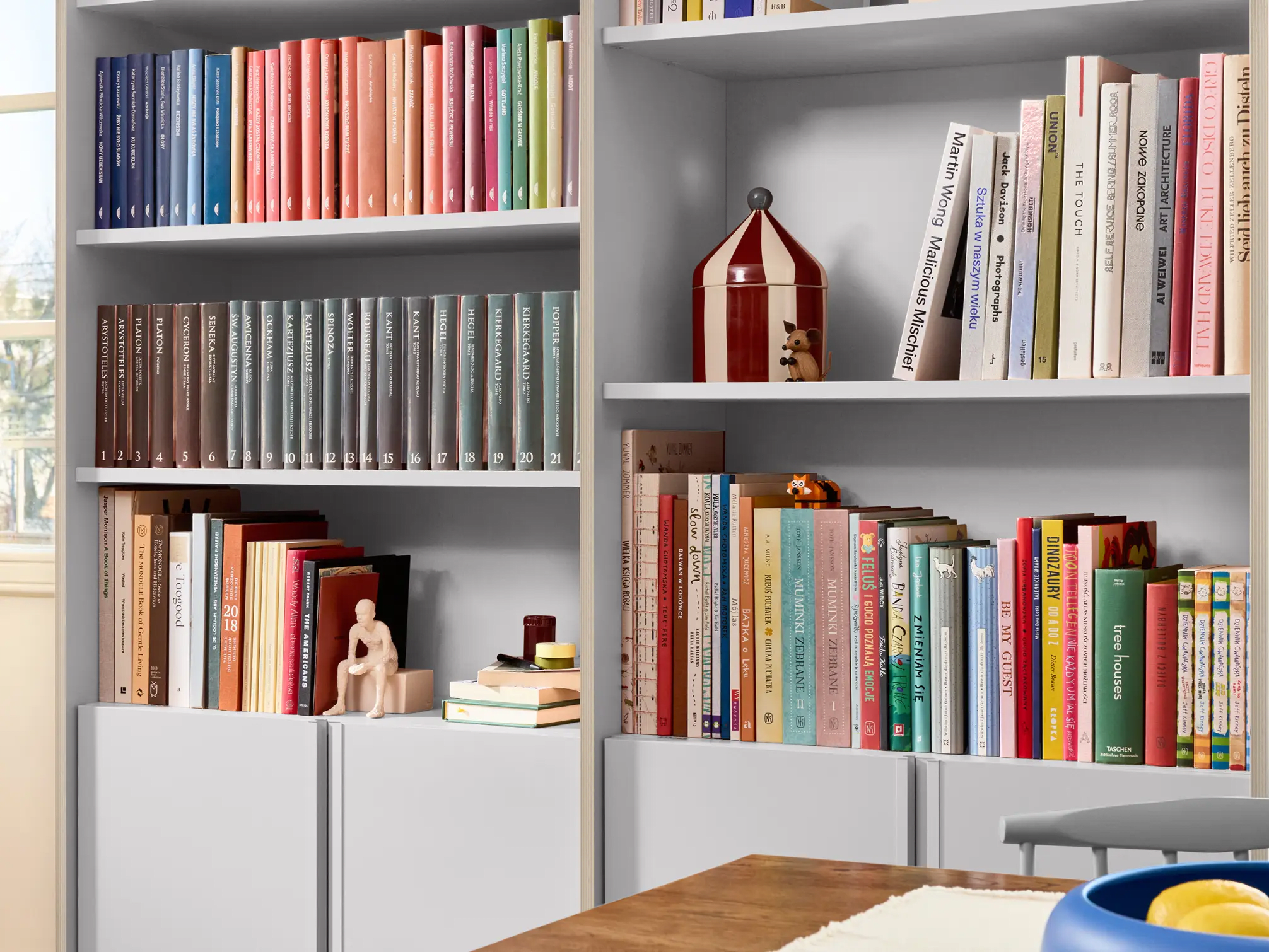 Bookcase in Grey with External Drawers 2