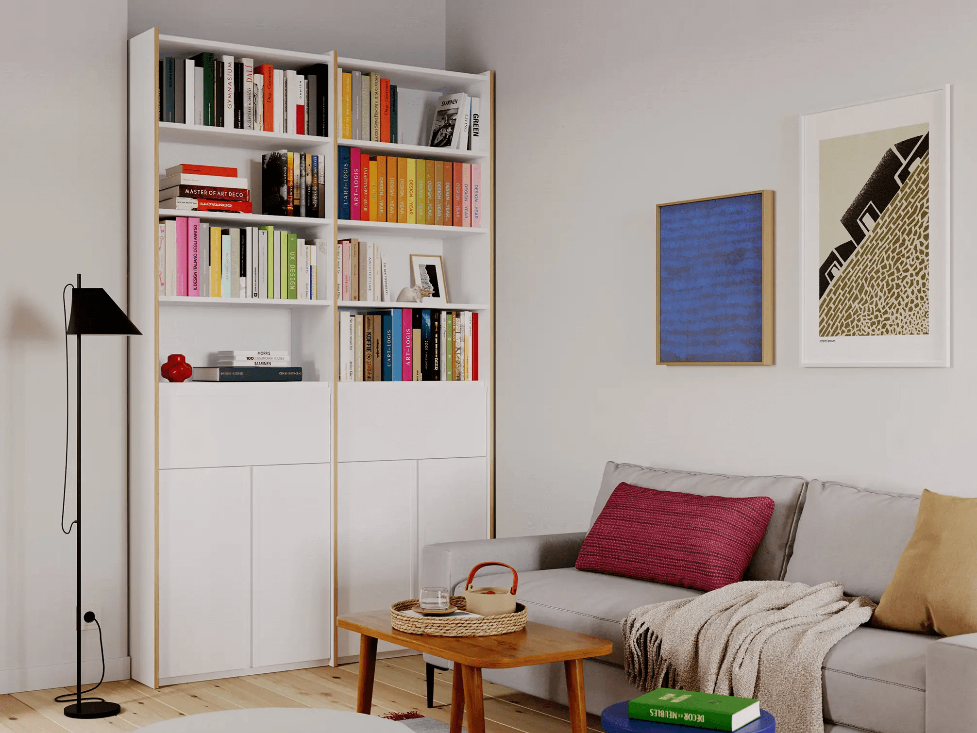 Bookcase in White with External Drawers 1