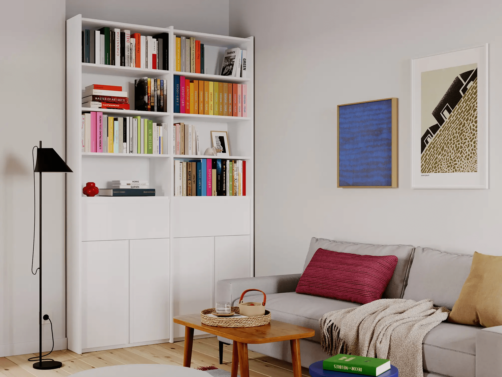 Bookcase in White with External Drawers 1