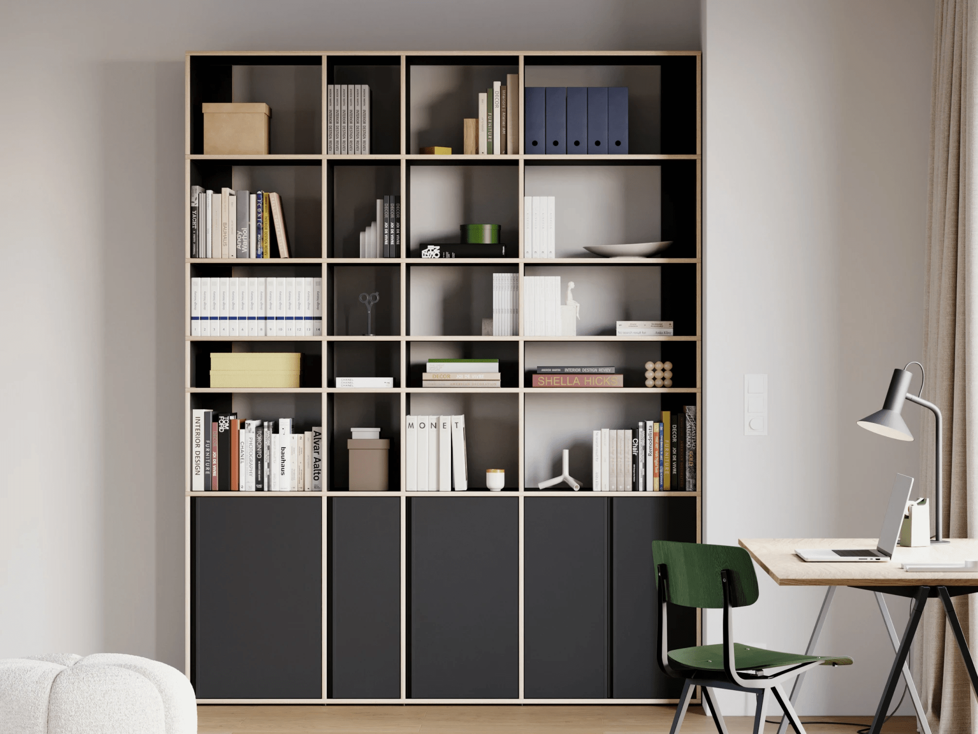 Bookcase in Black with Drawers 2