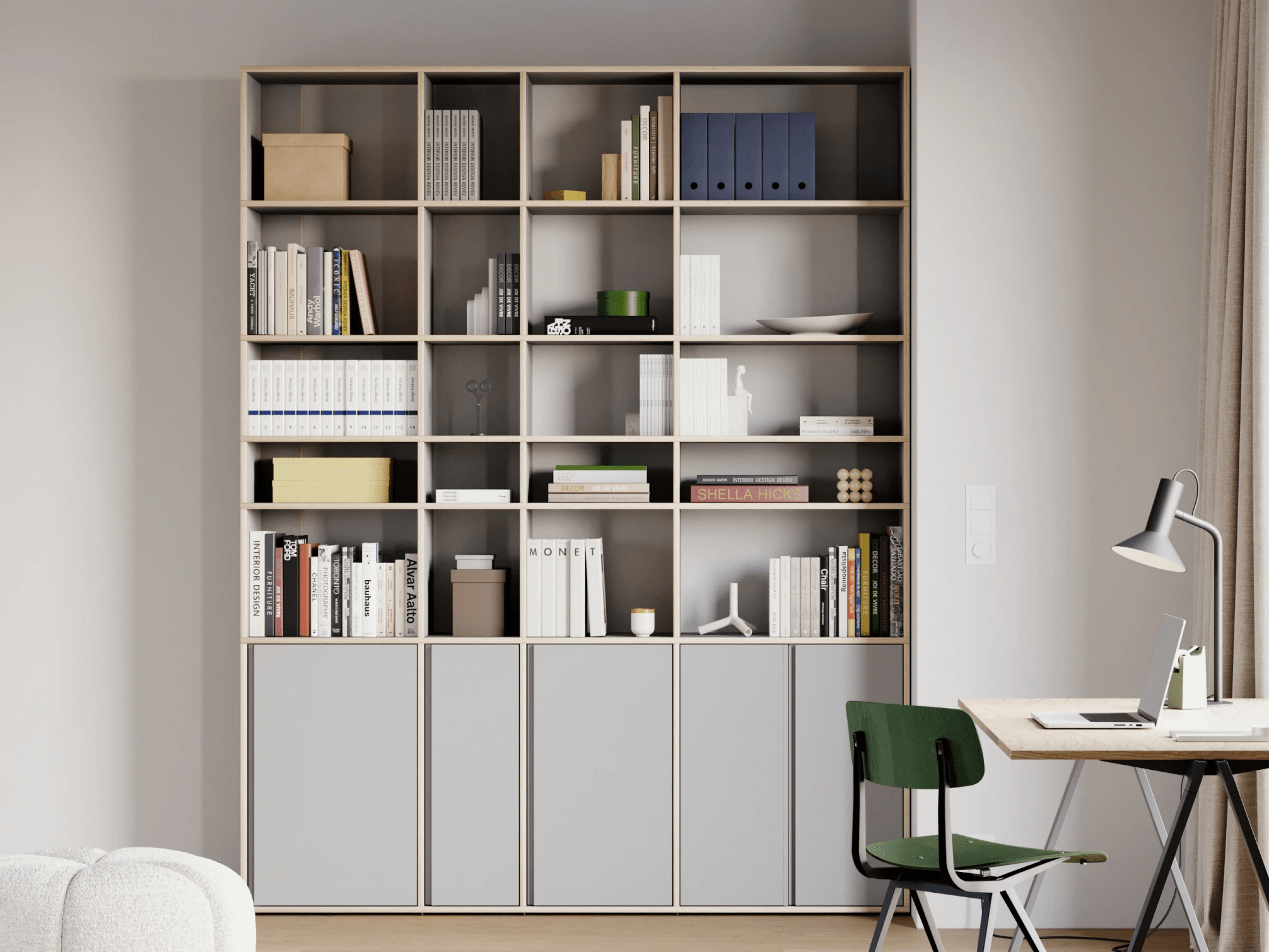 Bookcase in Grey with Doors 2