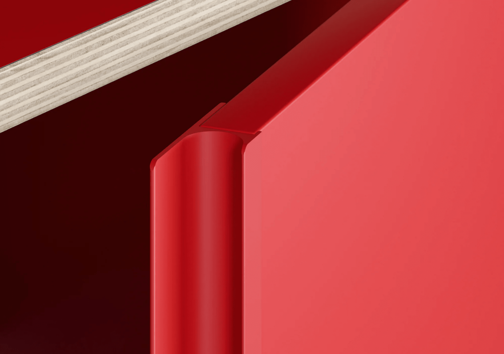 Bücherregal in Rot mit Türen und Schubladen 5