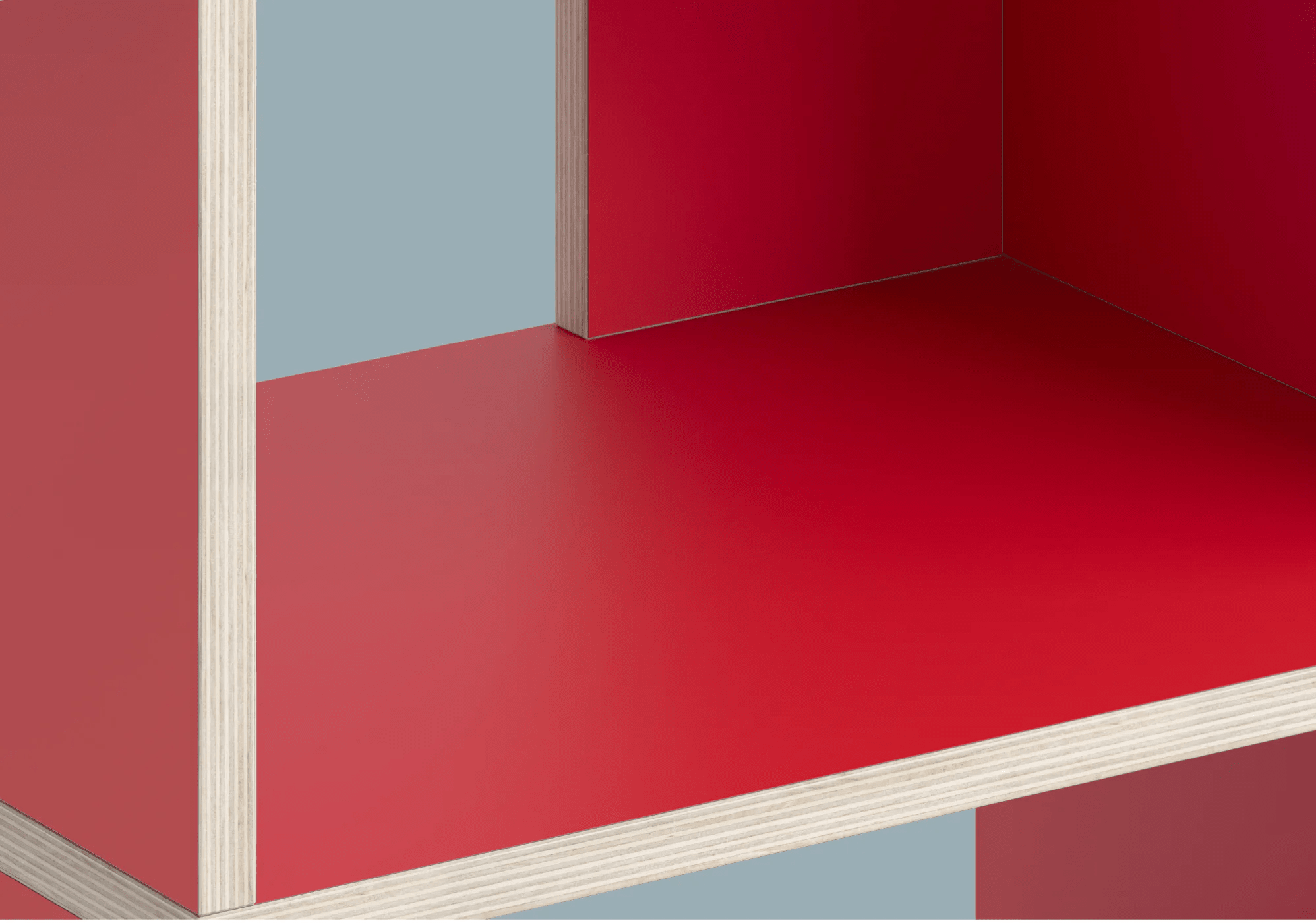 Bücherregal in Rot mit Türen und Schubladen 7