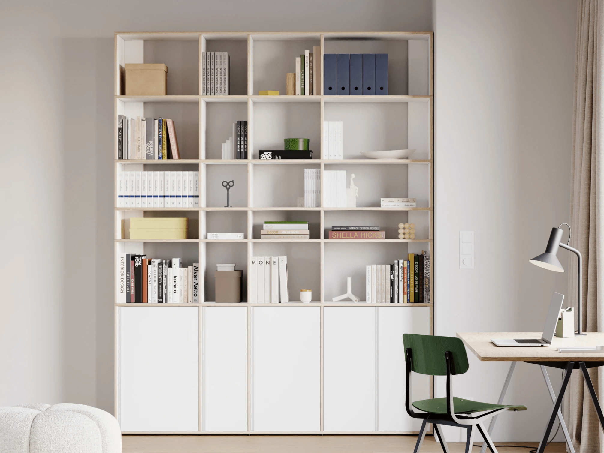 Bookcase in White with Doors and Drawers 2