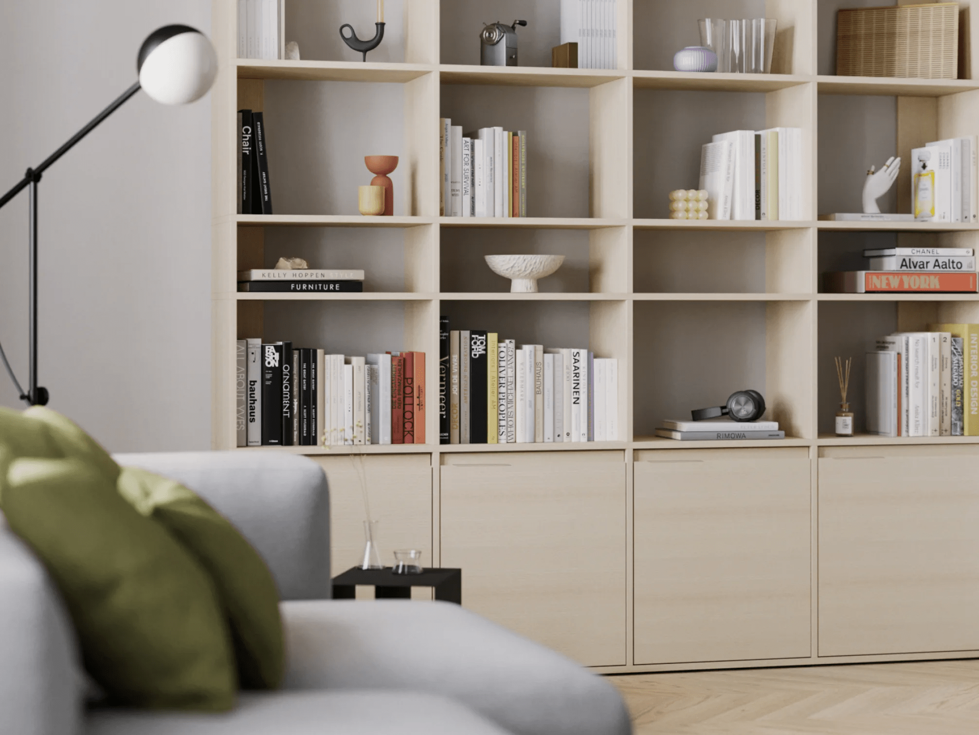 Bookcase in White Oak with Drawers 2