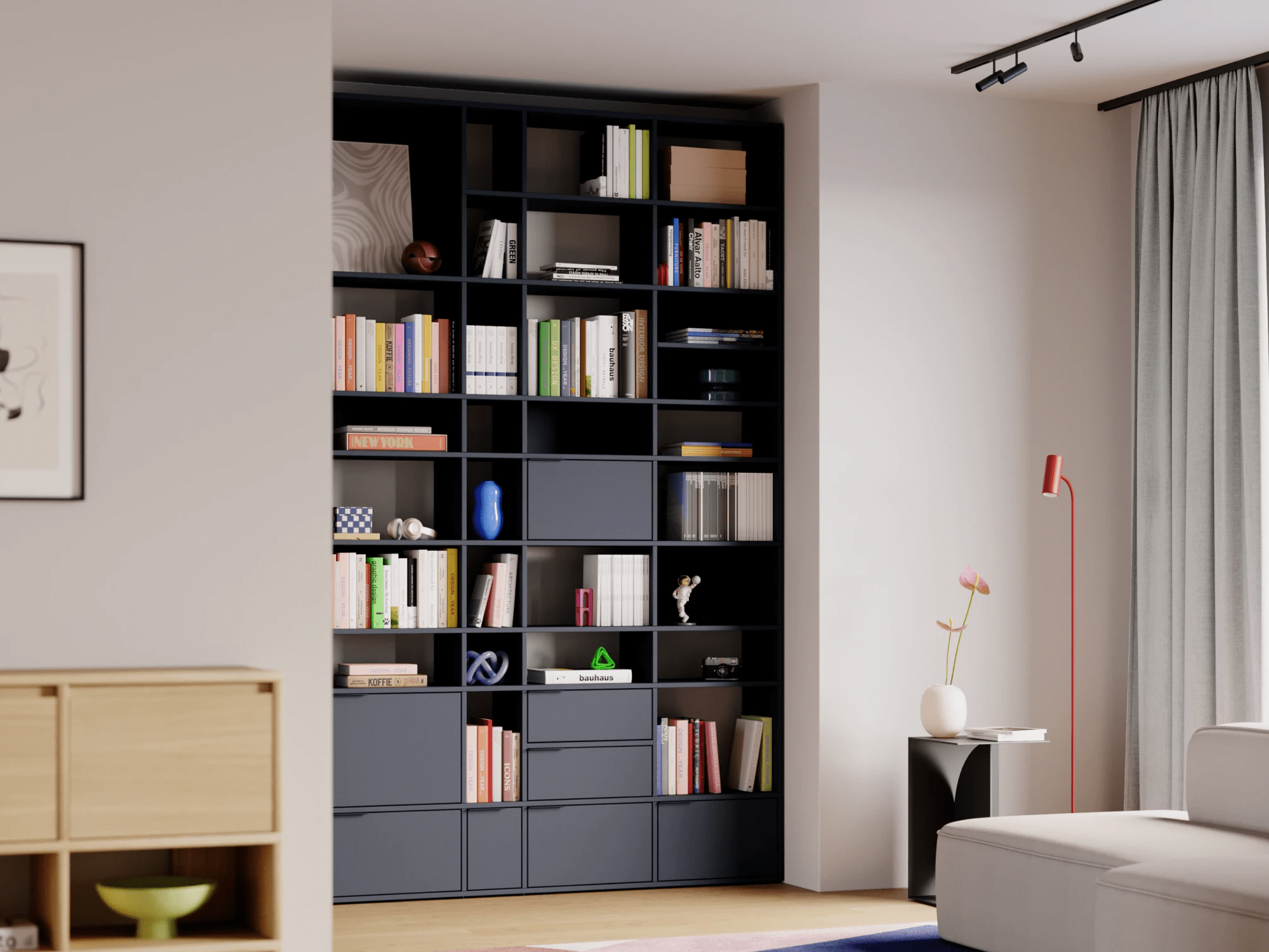 Bookcase in Blue with Drawers 1