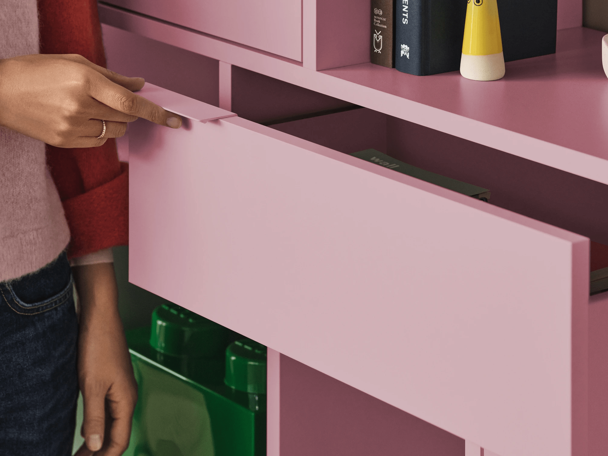 Bookcase in Reisinger Pink with Drawers and Backpanels 3