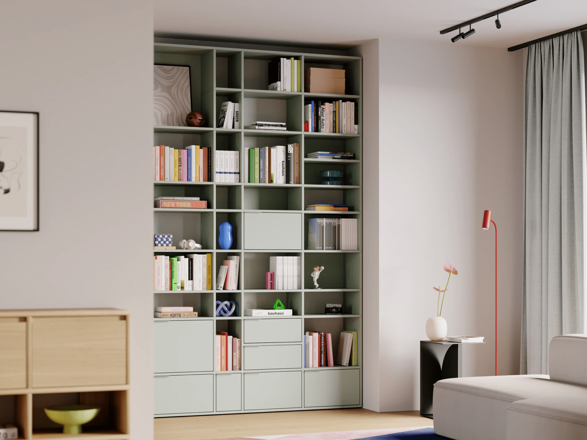 Bookcase in Green with Drawers 1