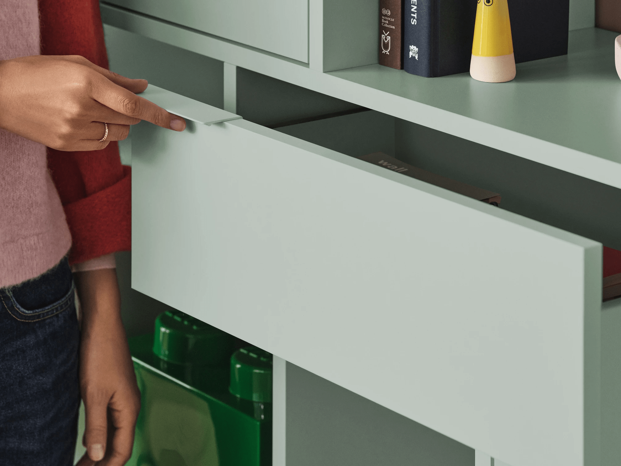 Bookcase in Green with Doors and Drawers 3