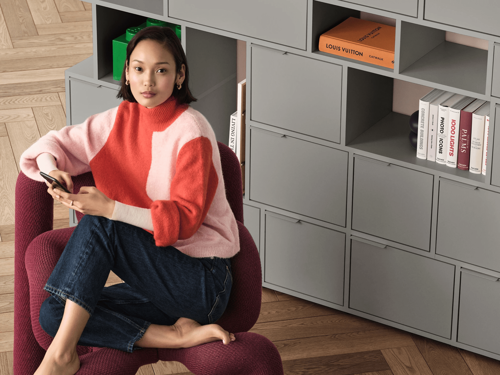 Bookcase in Stone Grey with Doors and Drawers 2