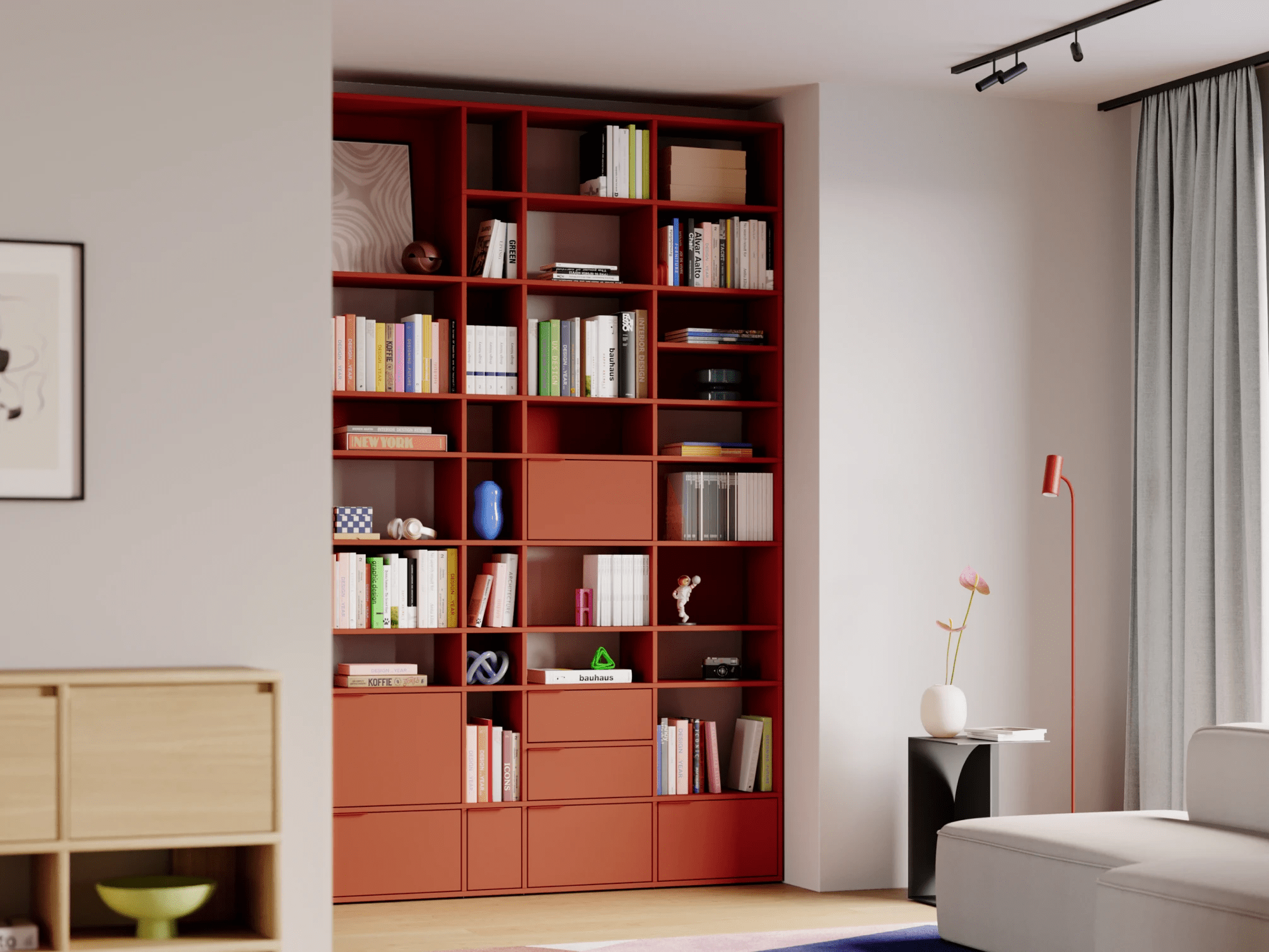 Bibliothèque en Terracota avec Portes et Tiroirs 1