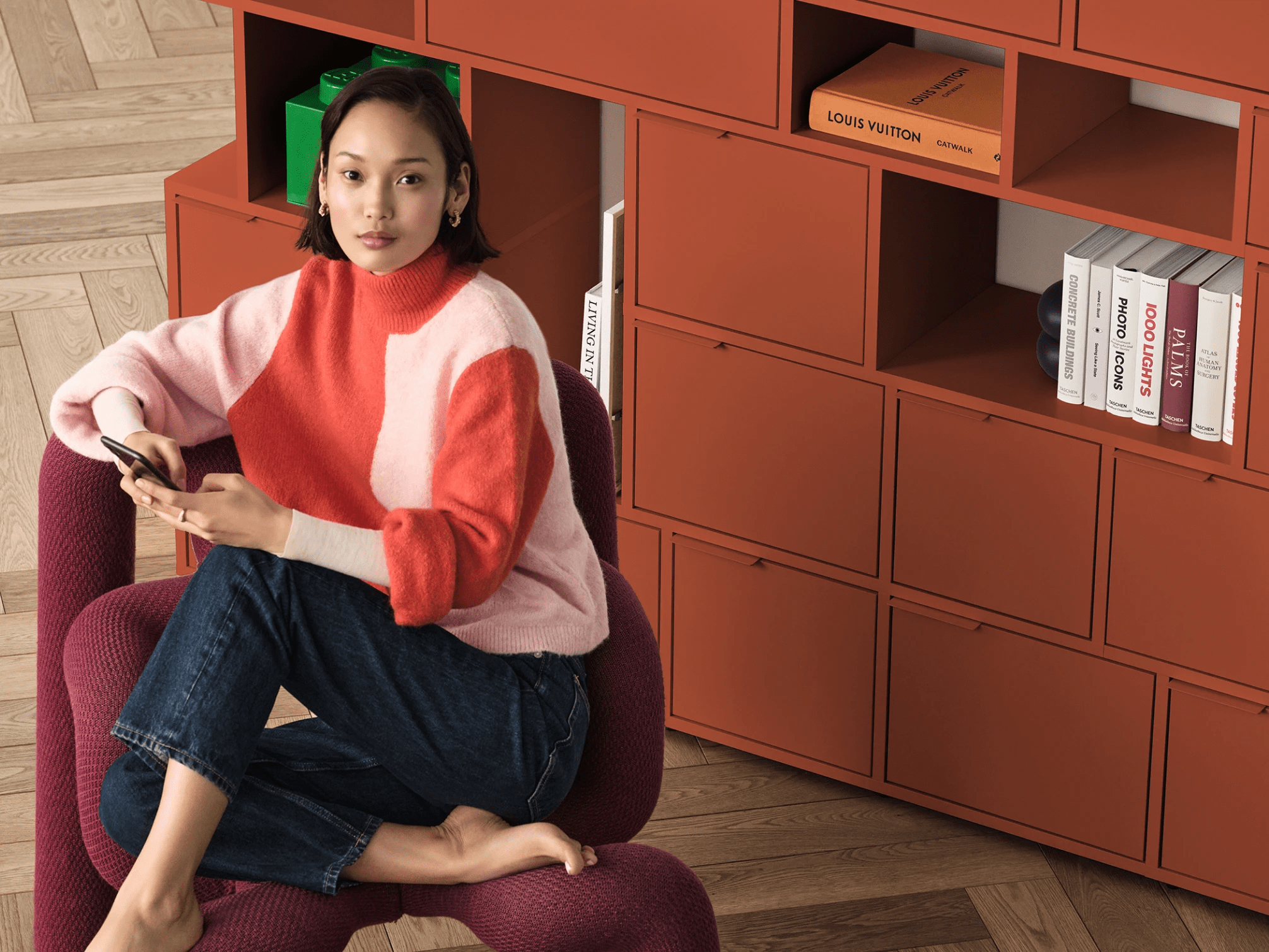 Bookcase in Terracota with Doors and Drawers 2