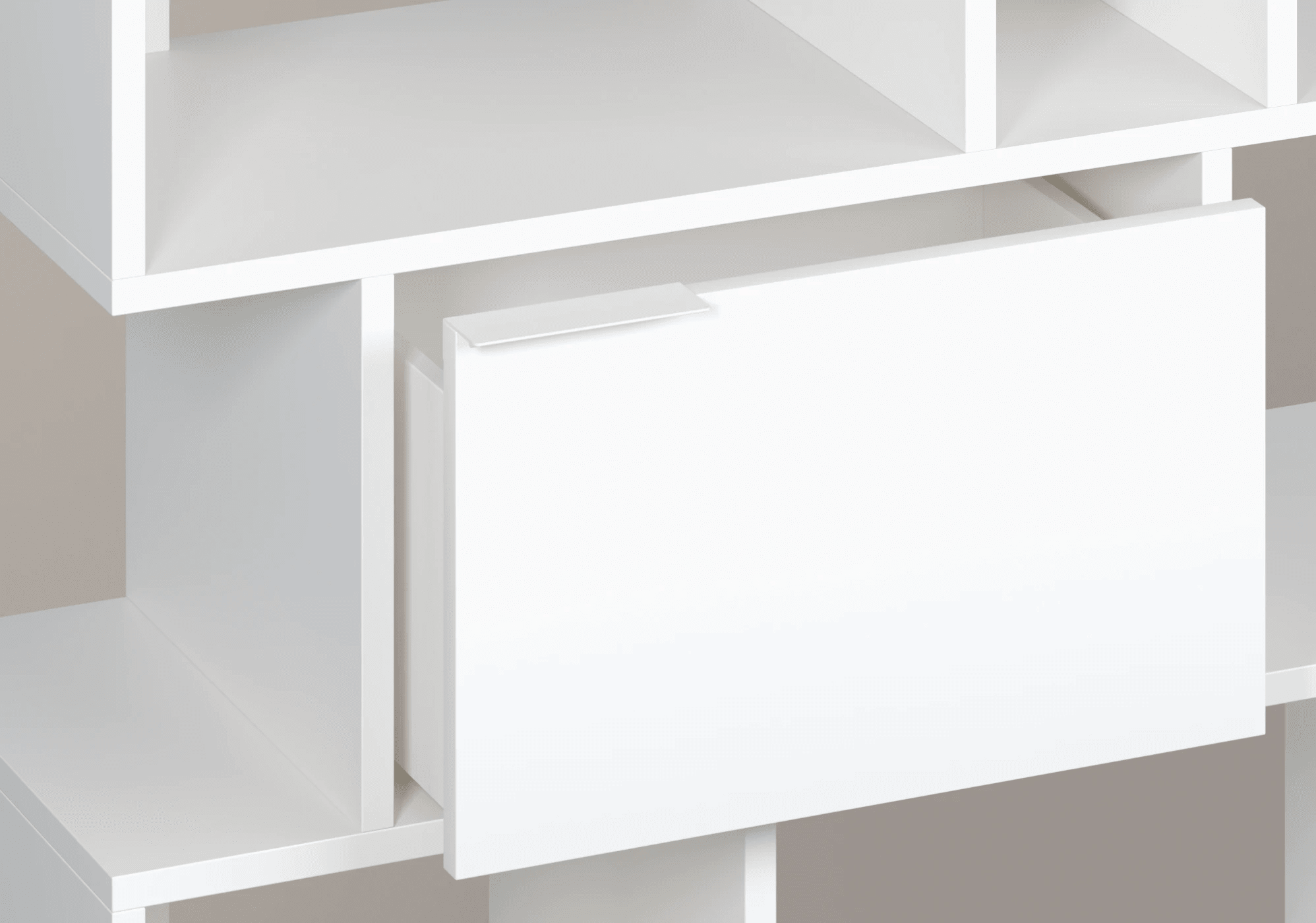 Bücherregal in Weiß mit Türen und Schubladen 7