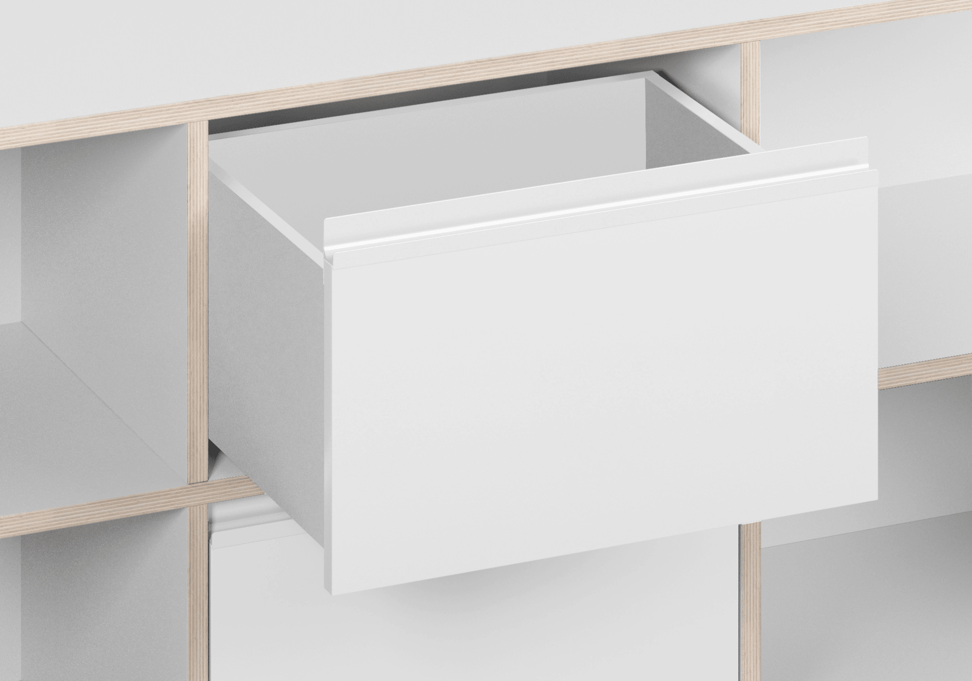 Låg Bred Vit Plywood 5-Lådor Byrå med Bakpaneler och Sockel plywood - 210x73x40cm 8