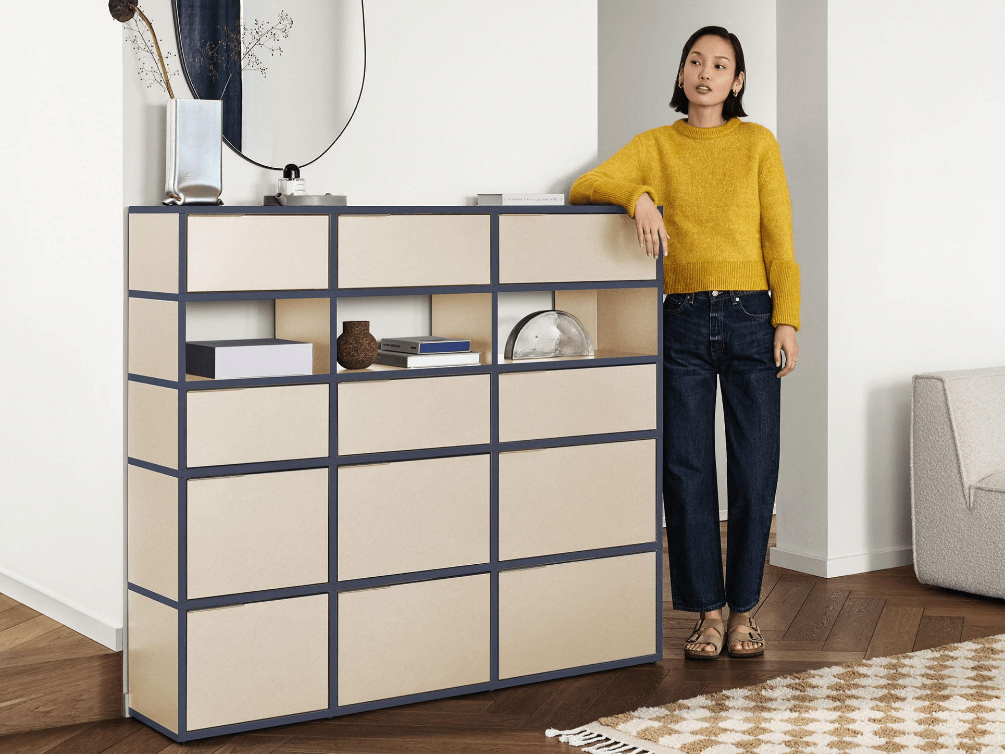 Chest Of Drawers in Sand and Blue with Backpanels 1